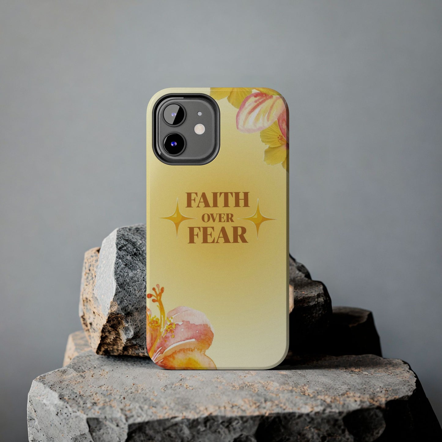 Faith Over Fear Tough Phone Case — Floral Yellow Protective Cover