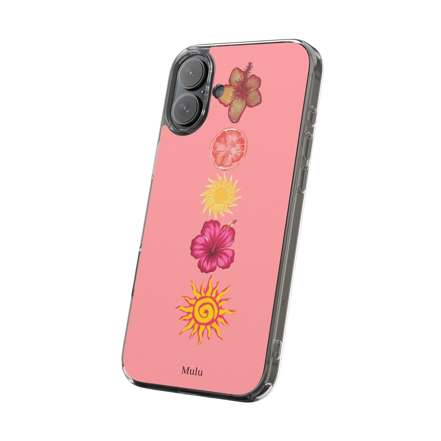 Clear Impact-Resistant Phone Case — Tropical Sun & Hibiscus Floral Design