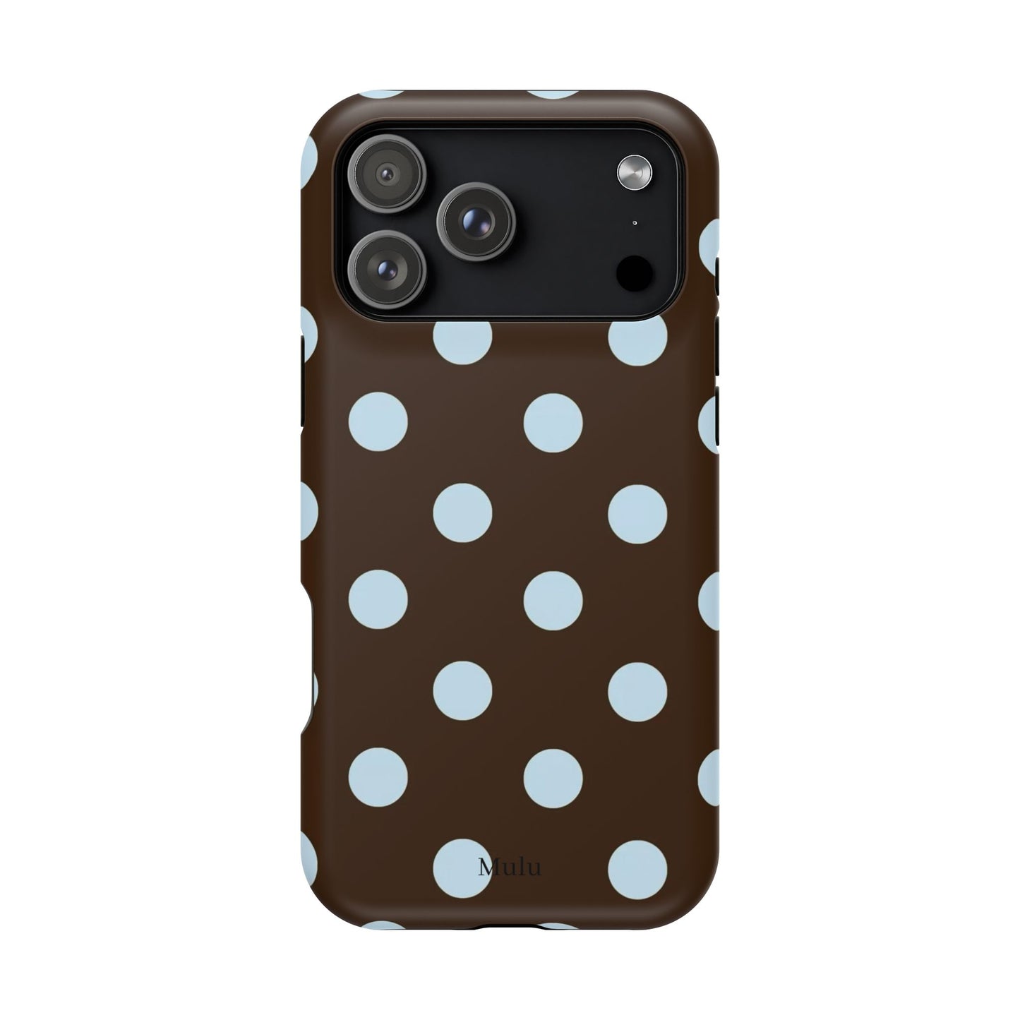 Polka Dot Magnetic Phone Case — Brown with Light Blue Dots, Impact-Resistant