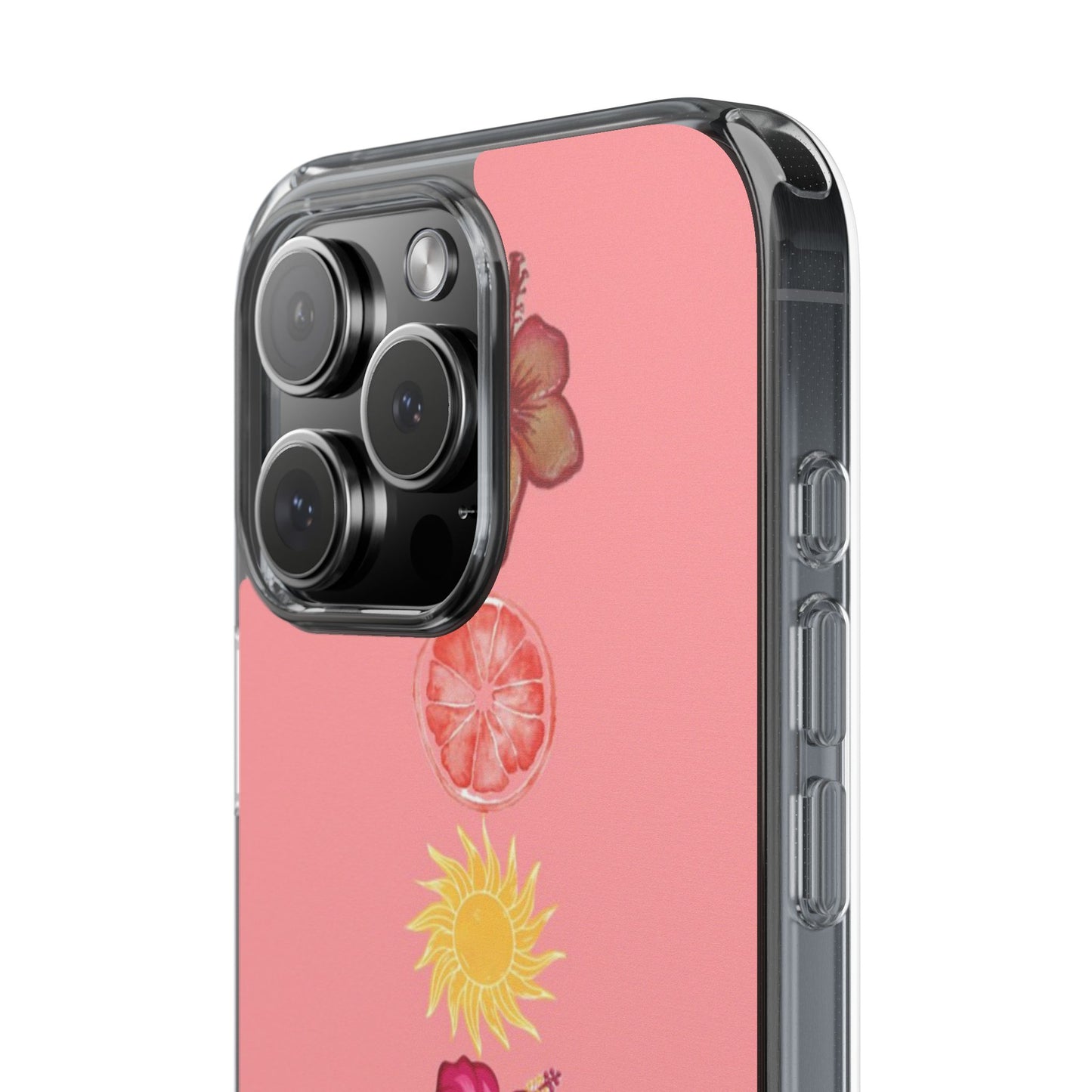 Clear Impact-Resistant Phone Case — Tropical Sun & Hibiscus Floral Design