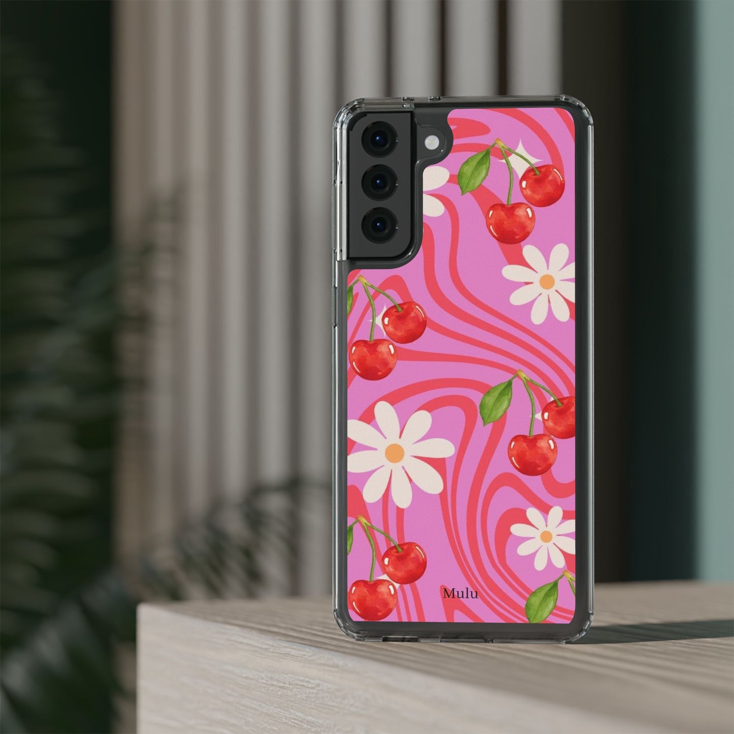 Clear Impact Phone Case — Retro Cherry & Daisy Floral Design