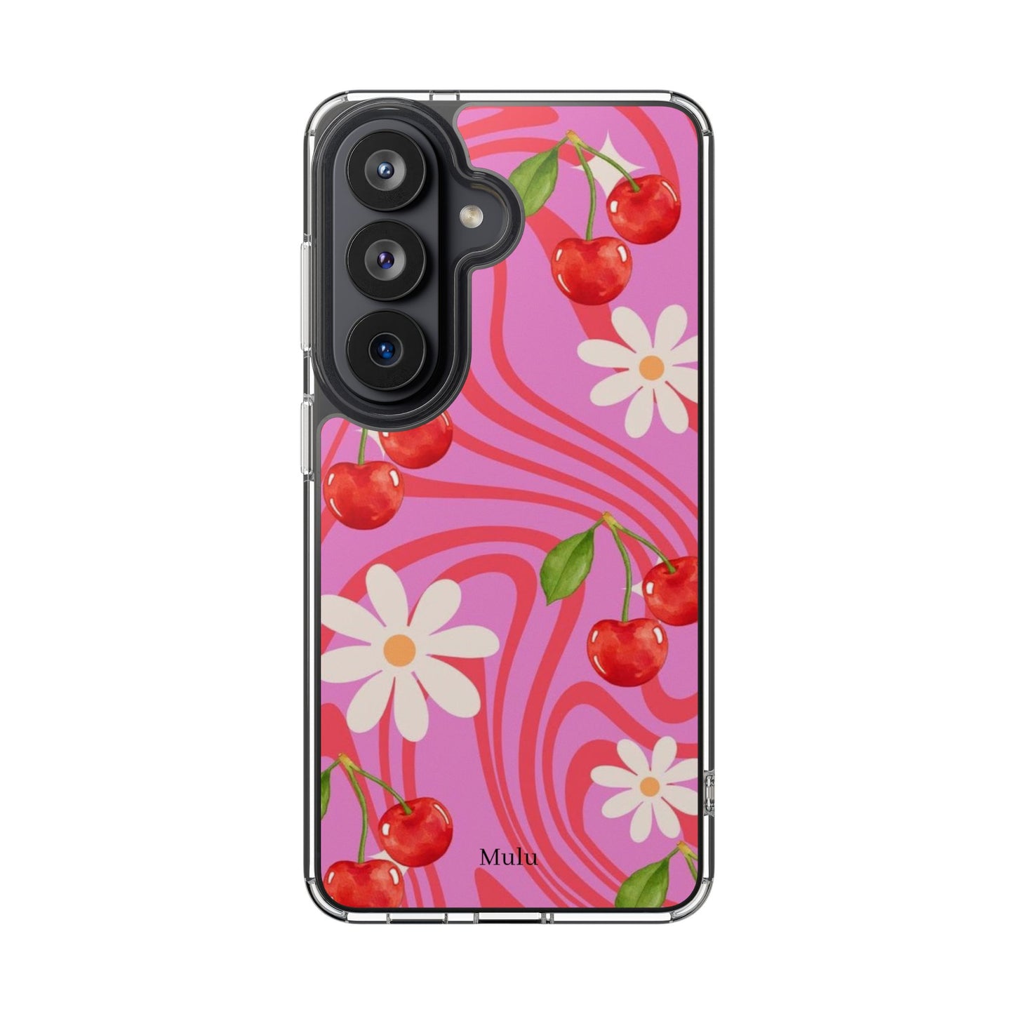 Clear Impact Phone Case — Retro Cherry & Daisy Floral Design