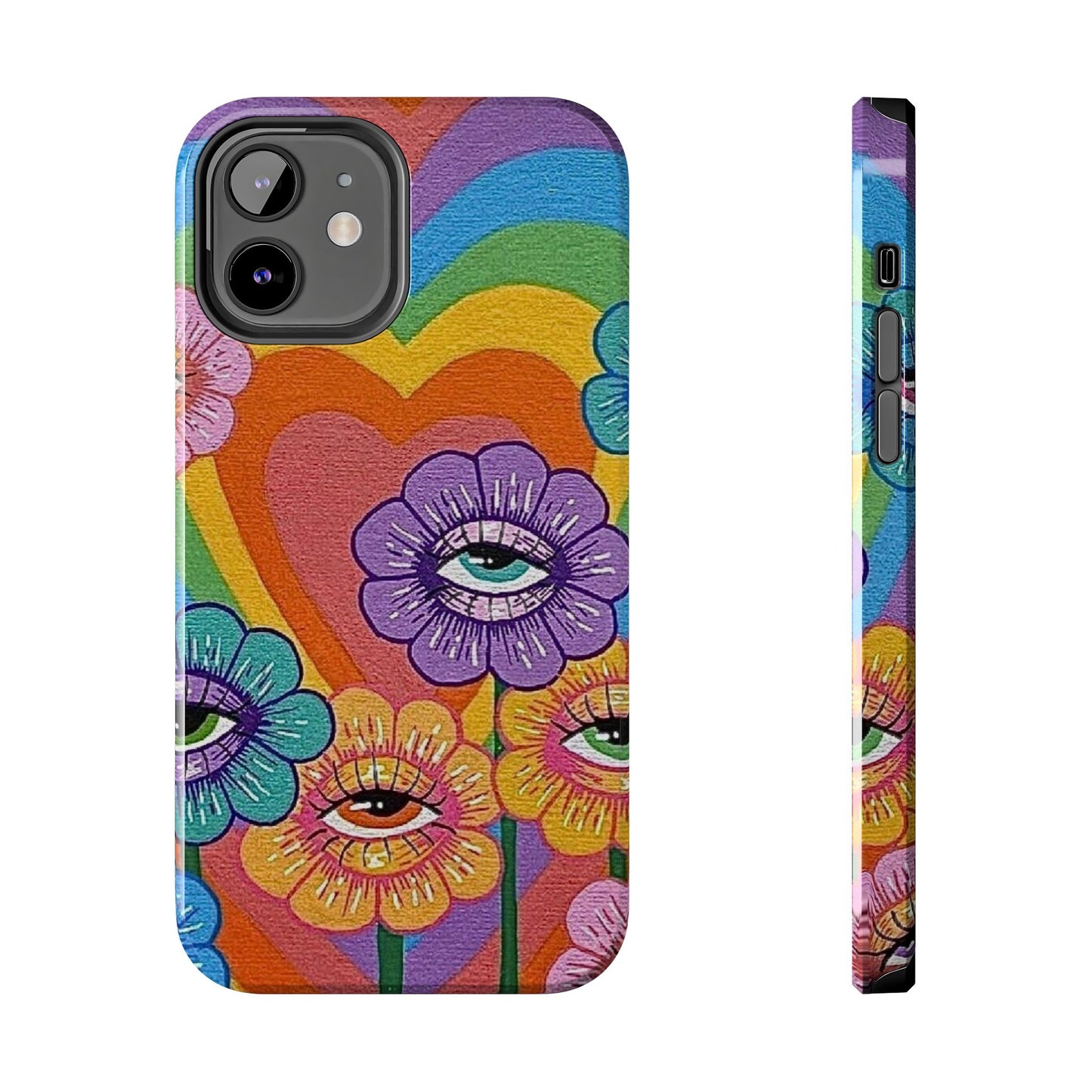 Psychedelic Eye Flower Tough Phone Case — Retro Rainbow Protective iPhone Cover