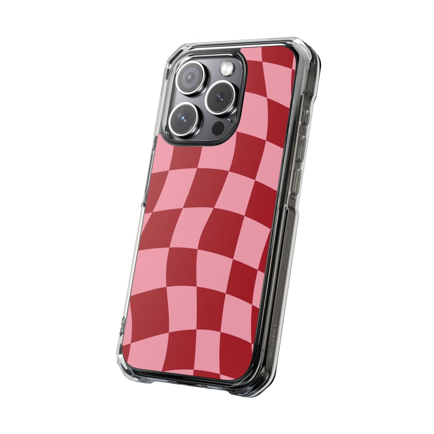 Clear Magnetic Phone Case — Red & Pink Wavy Check Pattern