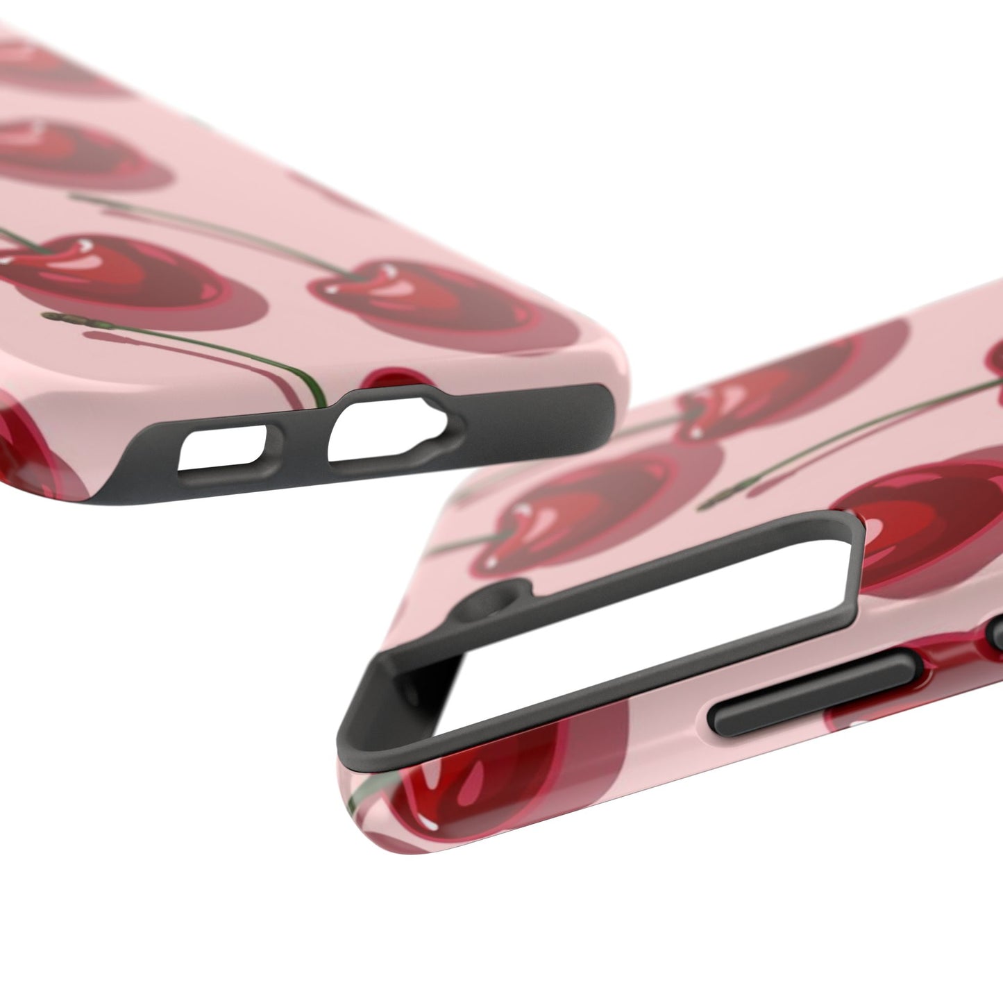 Cherry Pattern Tough Phone Case — Retro Pink Cherry Print Protective Phone Case