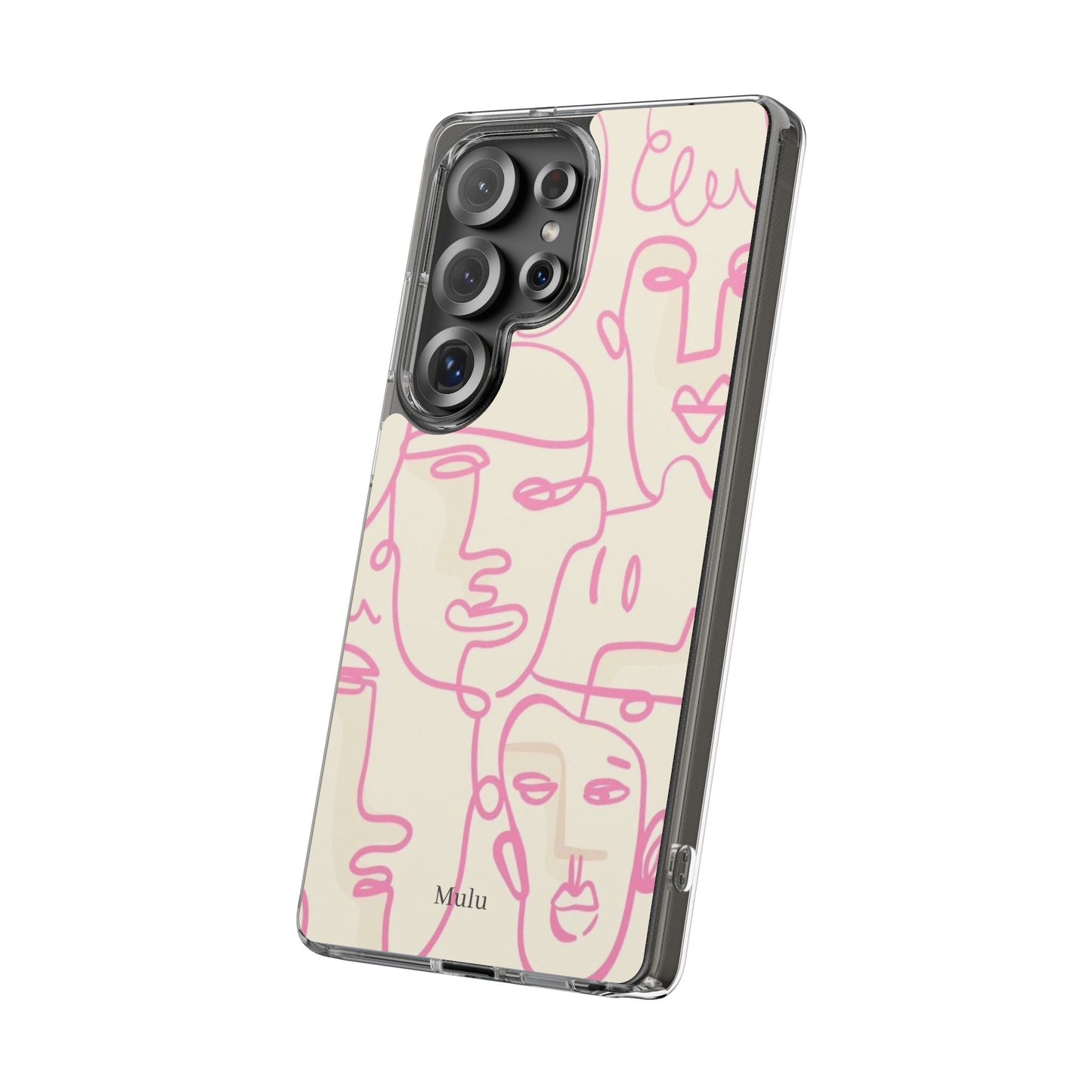 Clear Impact-Resistant Phone Case — Pink Minimalist Line Faces Design