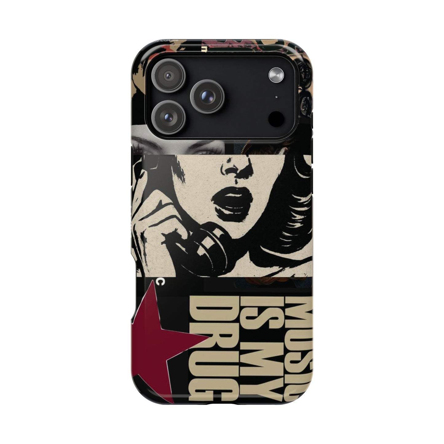 Magnetic Impact Phone Case — Retro Pop Art "Music Is My Drug" Design