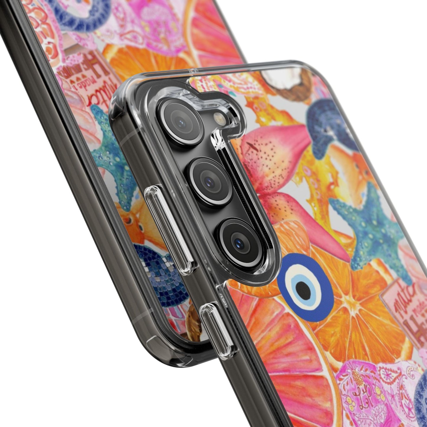 Clear Impact-Resistant Phone Case — Colorful Tropical Collage Design