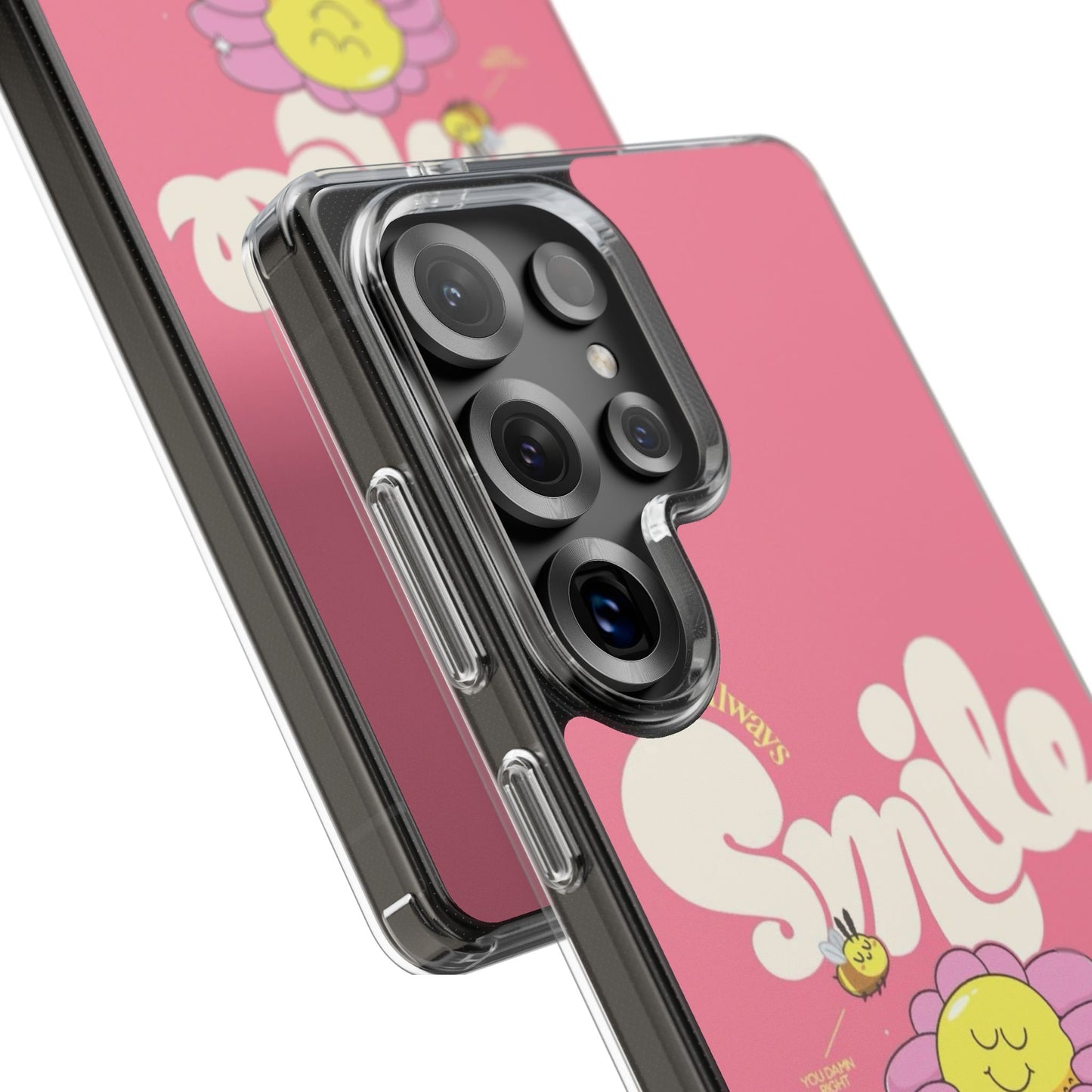 Clear Impact-Resistant Phone Case — Pink 'Smile' Flower Design