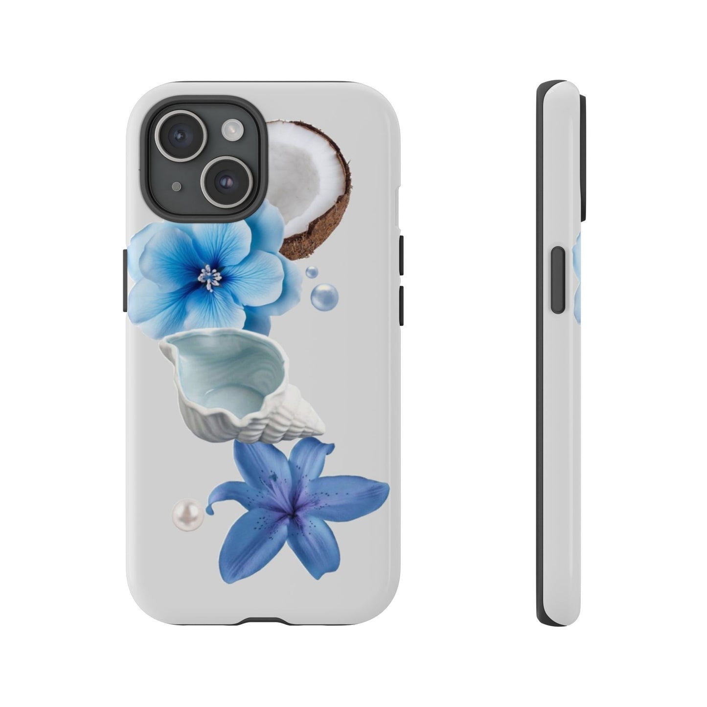 Tropical Blue Floral Phone Case — Coconut, Shell & Starfish Design