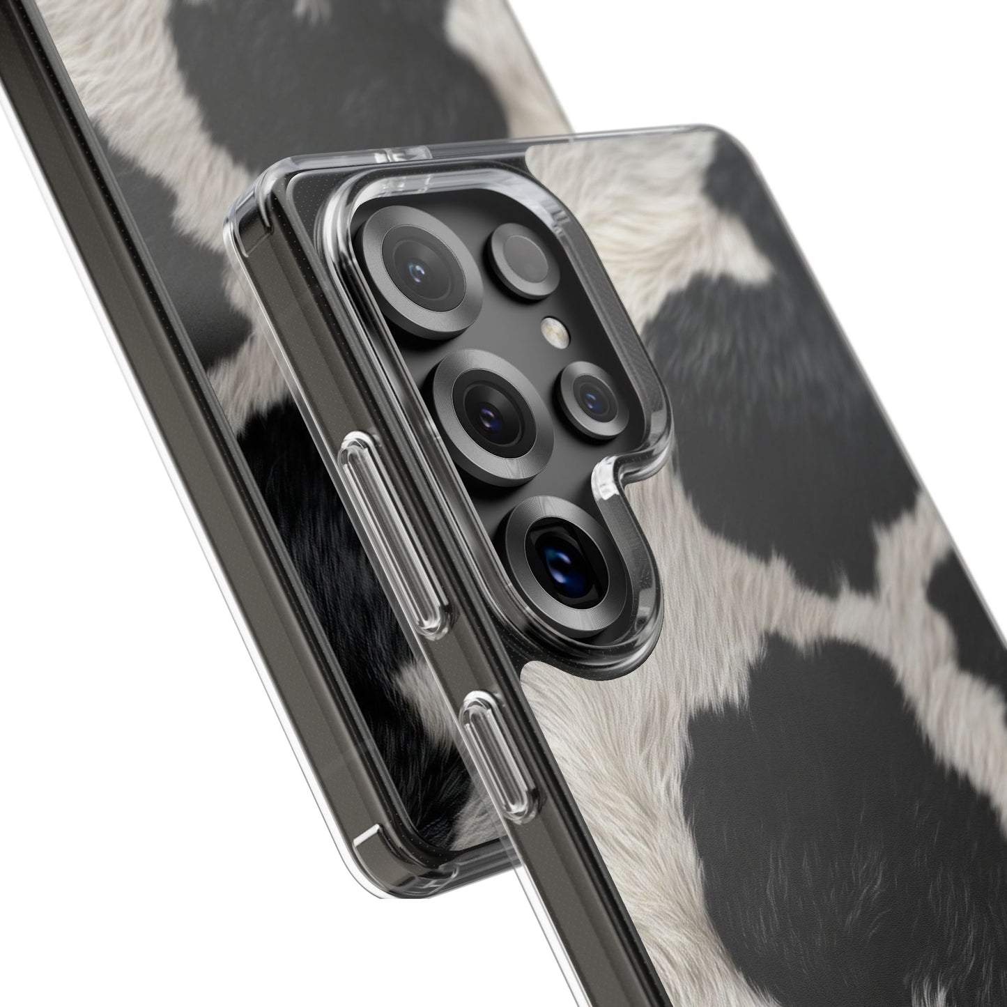 Cow Print Clear Impact Phone Case — Faux Fur Black & White Protection