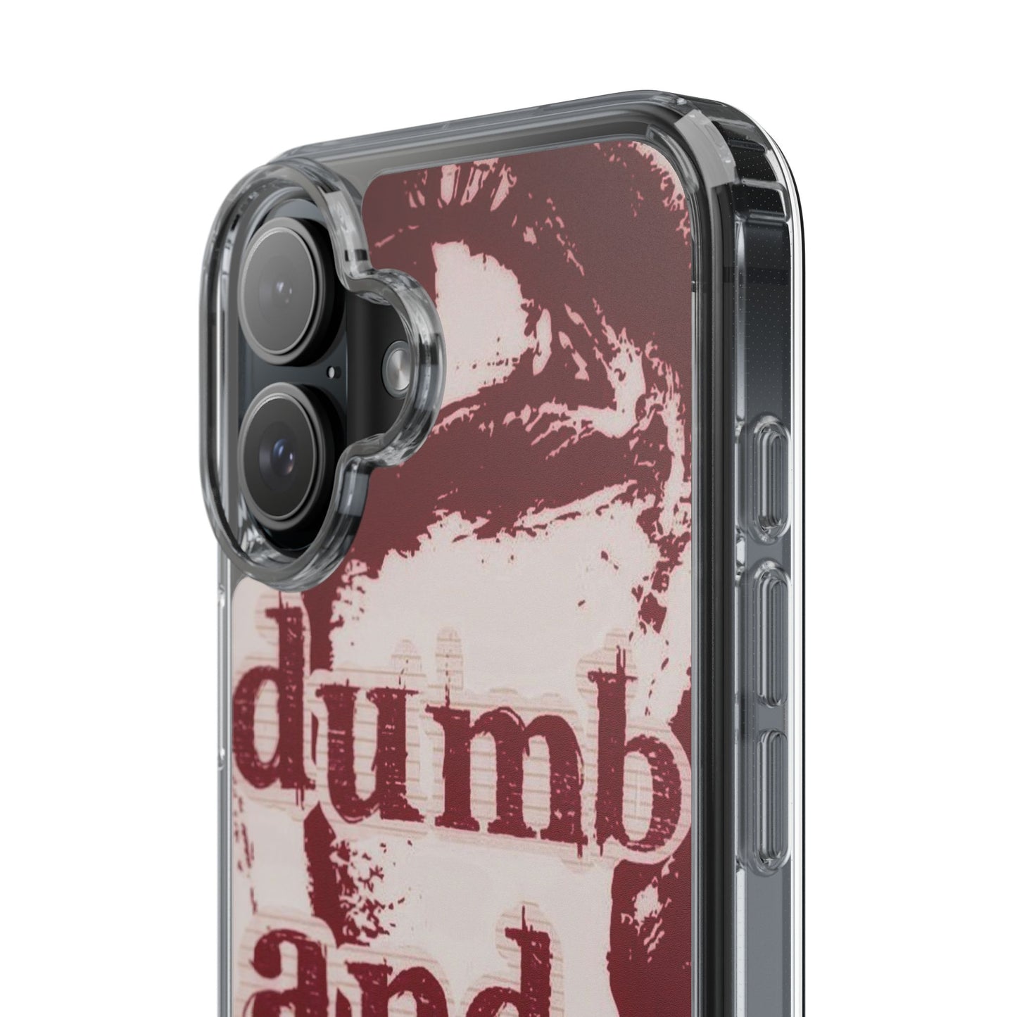 Clear Phone Case — “dumb and poetic” Red Typographic Design