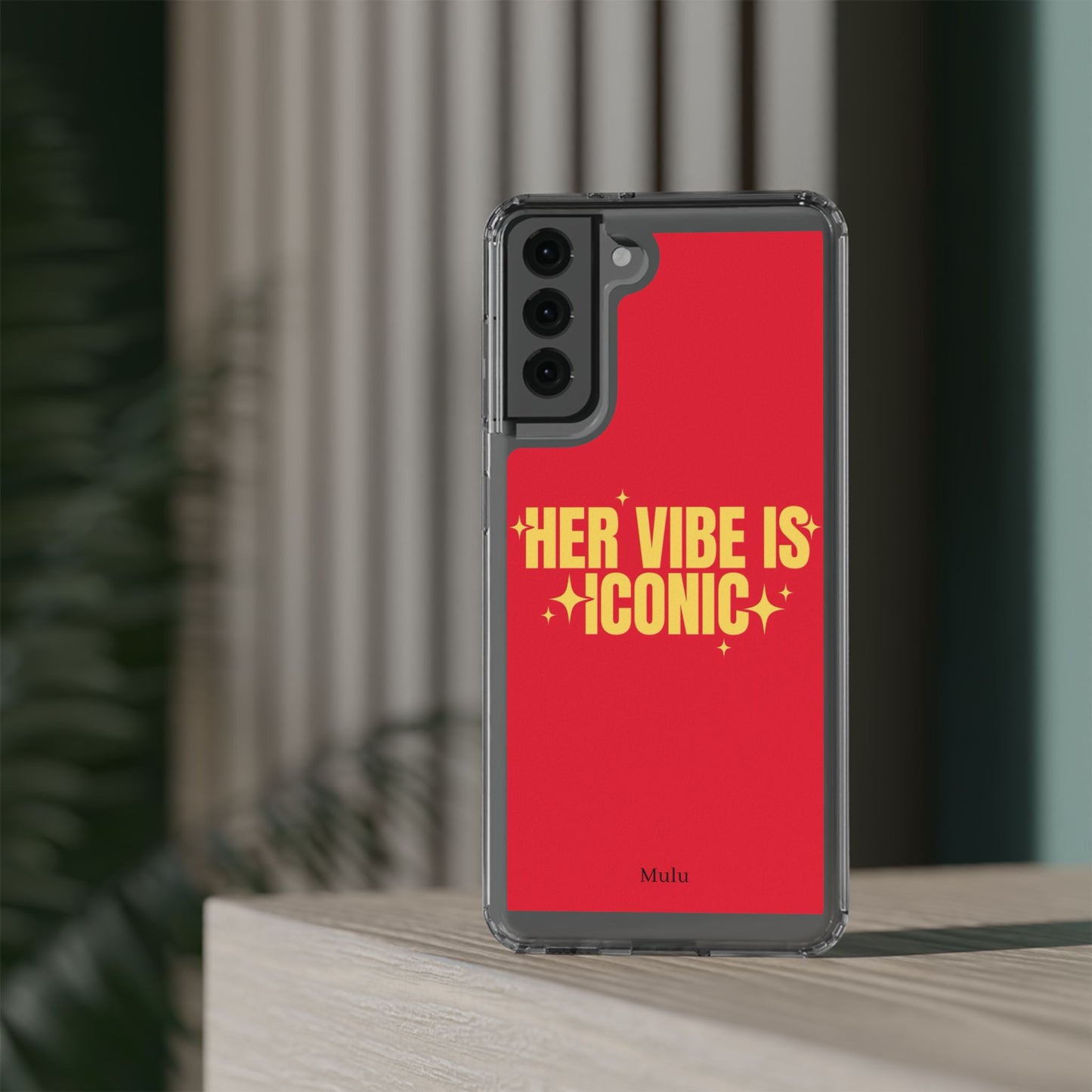 Clear Impact-Resistant Phone Case — "Her Vibe Is Iconic" Red Protective Cover