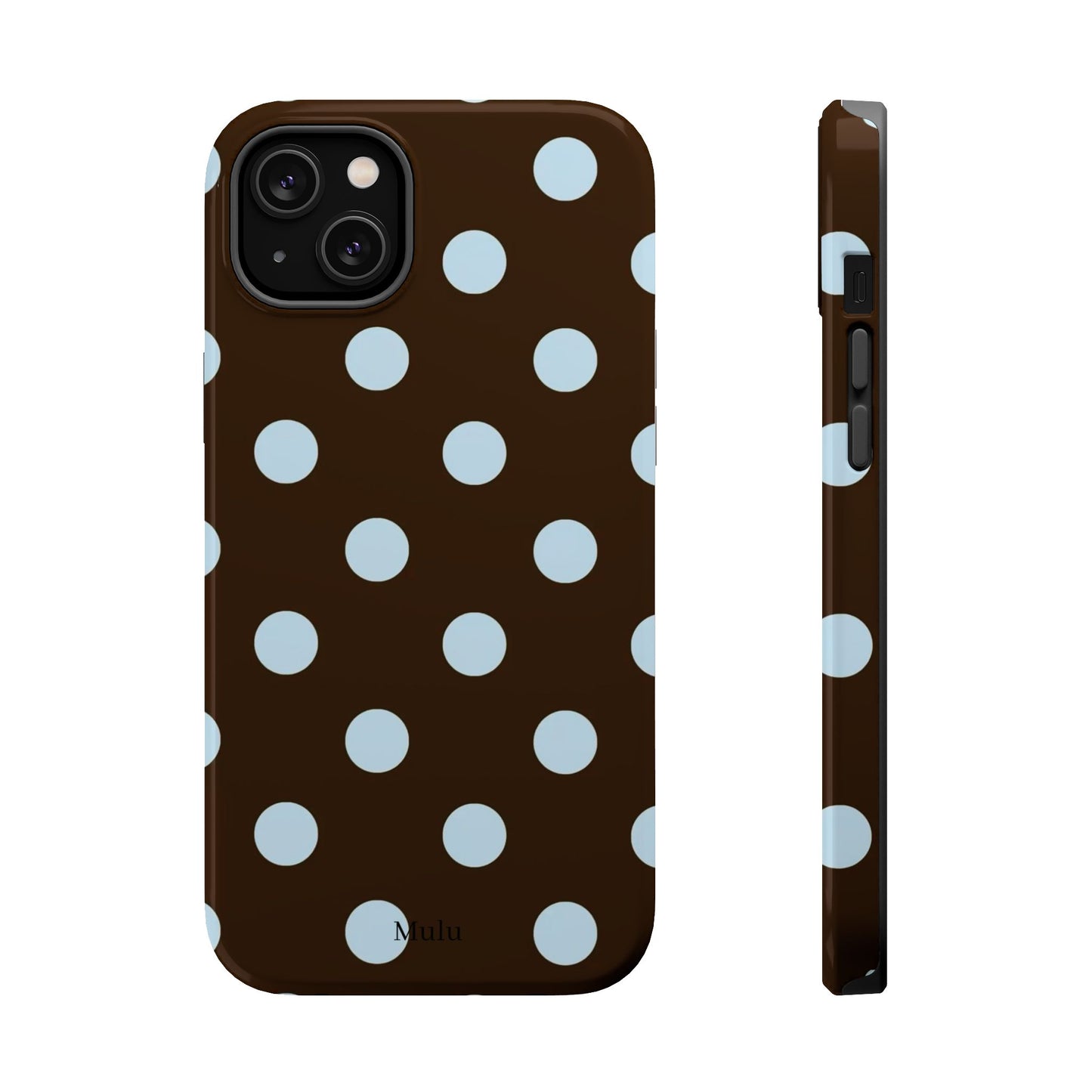 Polka Dot Magnetic Phone Case — Brown with Light Blue Dots, Impact-Resistant