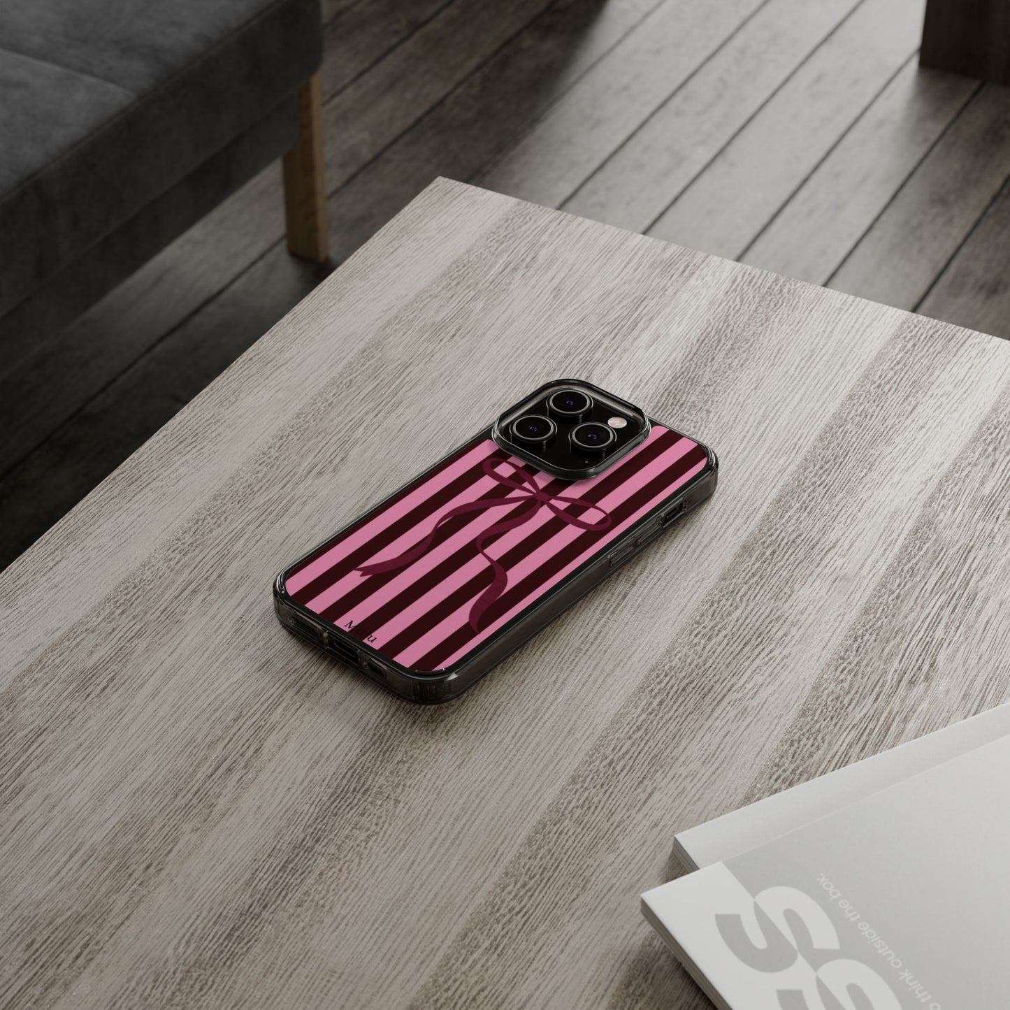 Pink Striped Ribbon Clear Impact-Resistant Phone Case