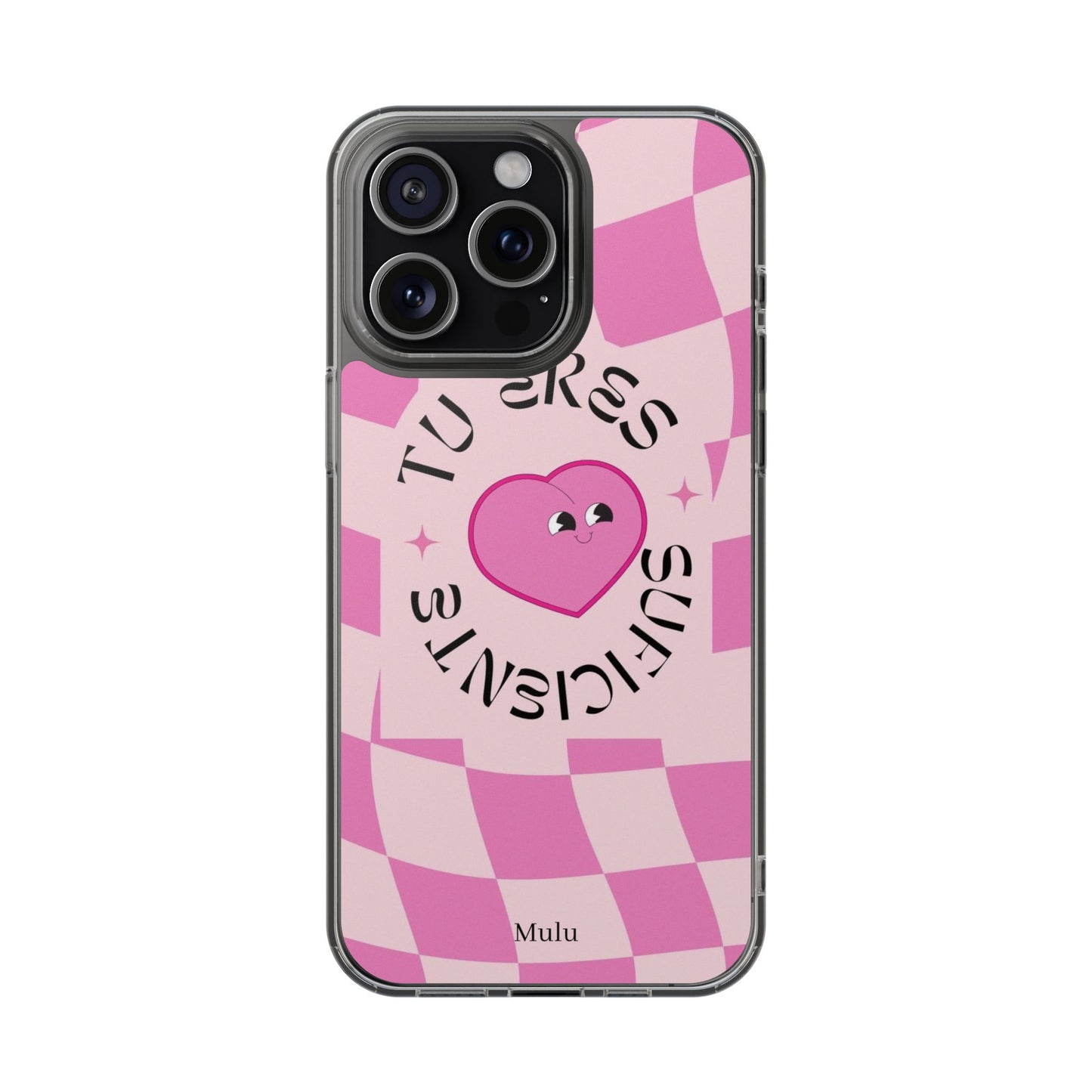 Clear Impact-Resistant Phone Case — Pink Checkerheart “Tu Eres Suficiente” Design