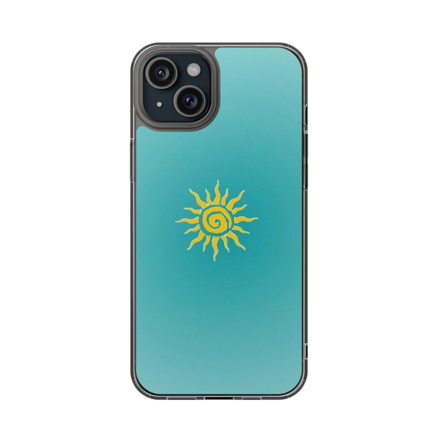 Clear Impact-Resistant Phone Case — Yellow Sun on Teal Gradient