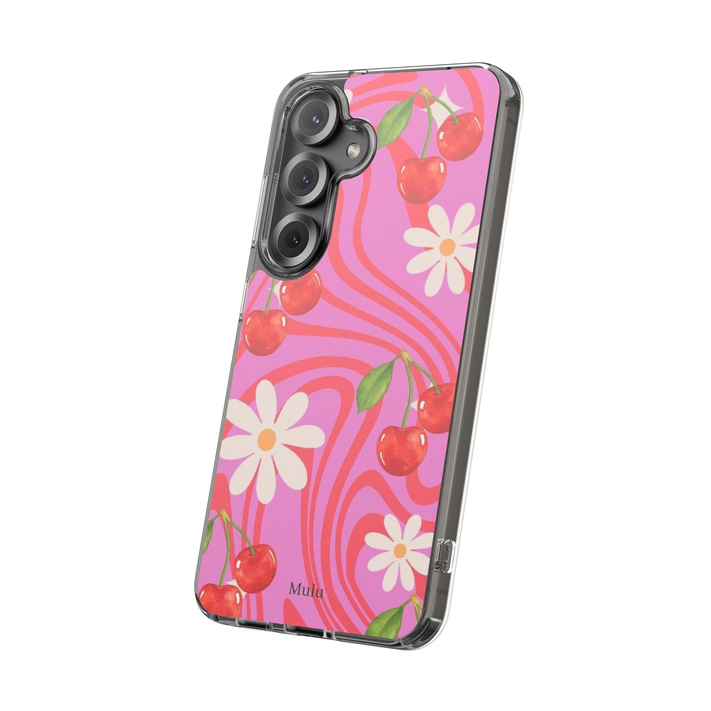 Clear Impact Phone Case — Retro Cherry & Daisy Floral Design