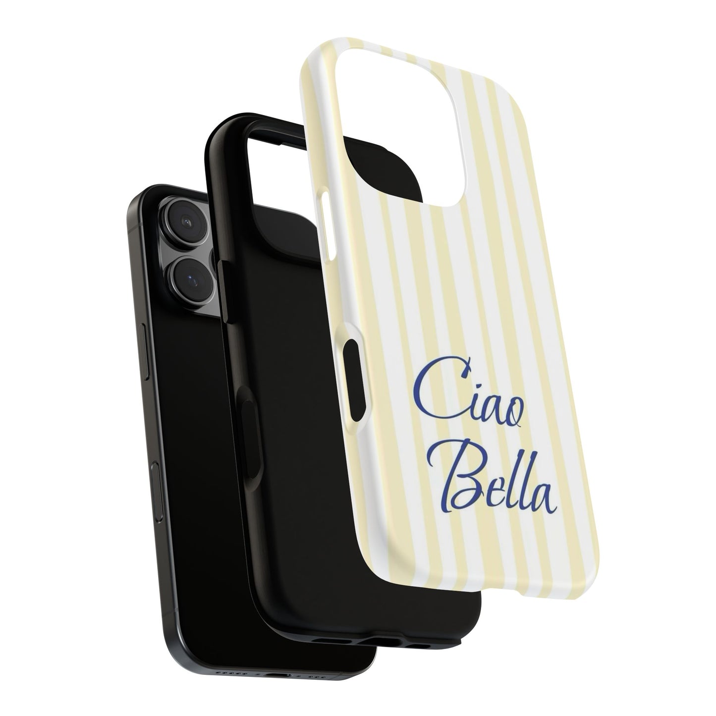Ciao Bella Phone Case – Striped Elegant Italian Script Protective Cover