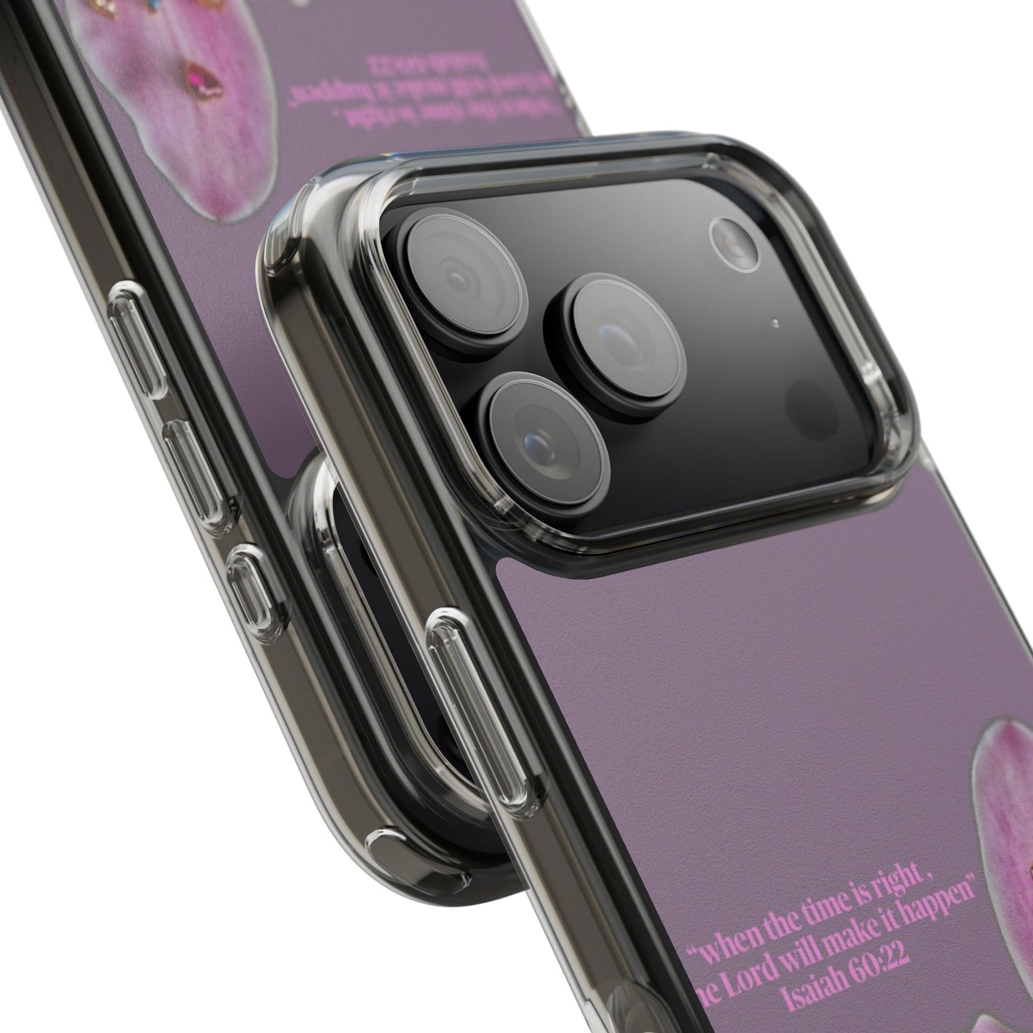 Clear Floral Impact-Resistant Phone Case — "When the time is right" Rose Orchid Design