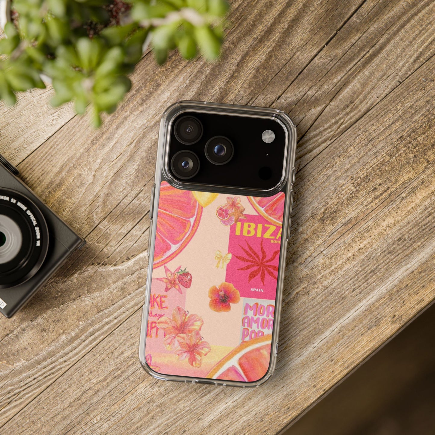 Clear Impact Phone Case — Pink Ibiza Citrus Floral Design
