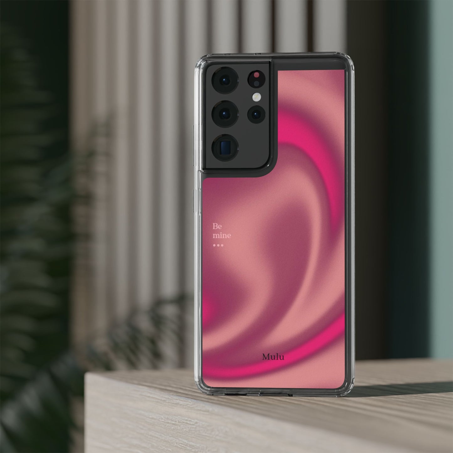 Clear Impact Phone Case — Pink Satin Swirl "Be mine" Design
