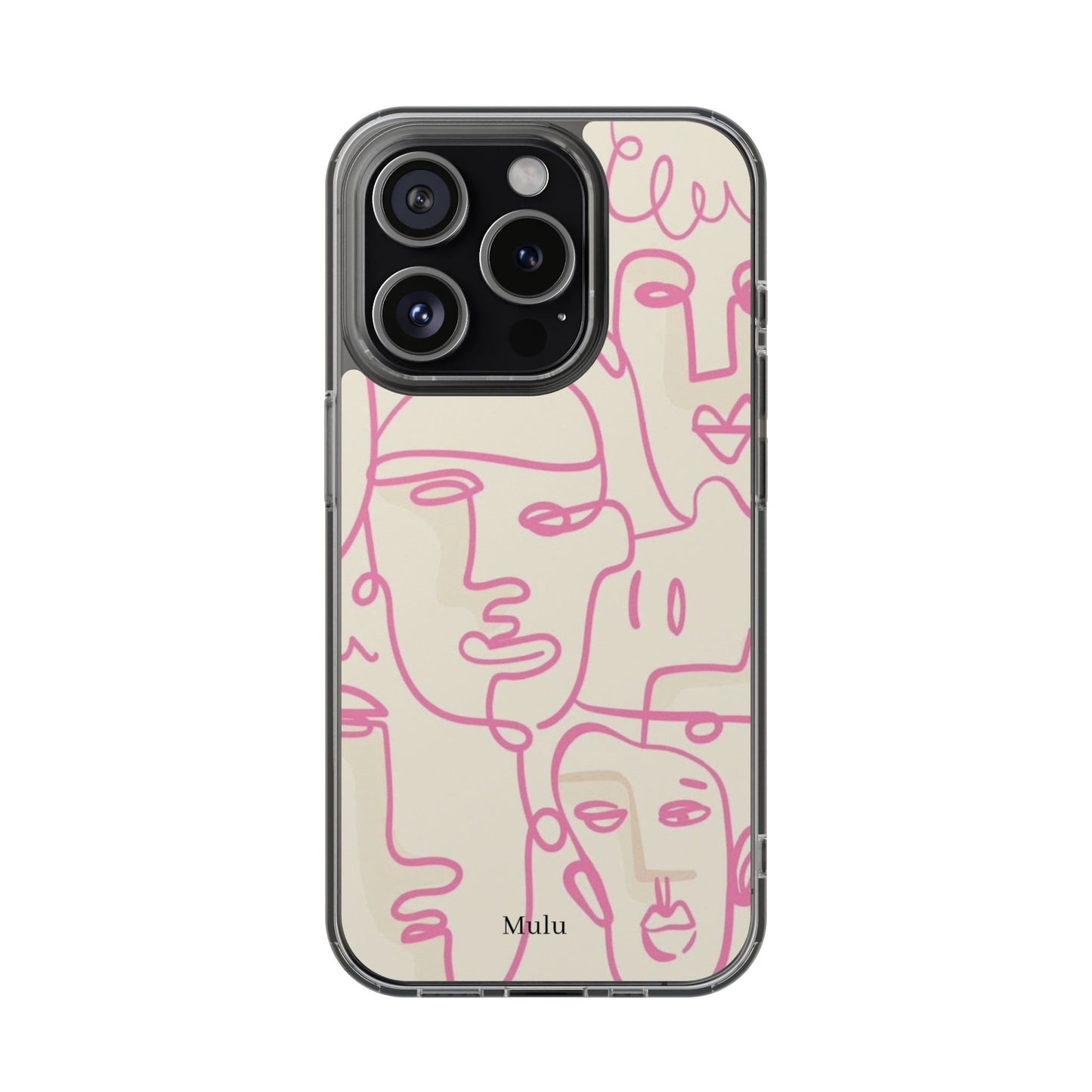 Clear Impact-Resistant Phone Case — Pink Minimalist Line Faces Design