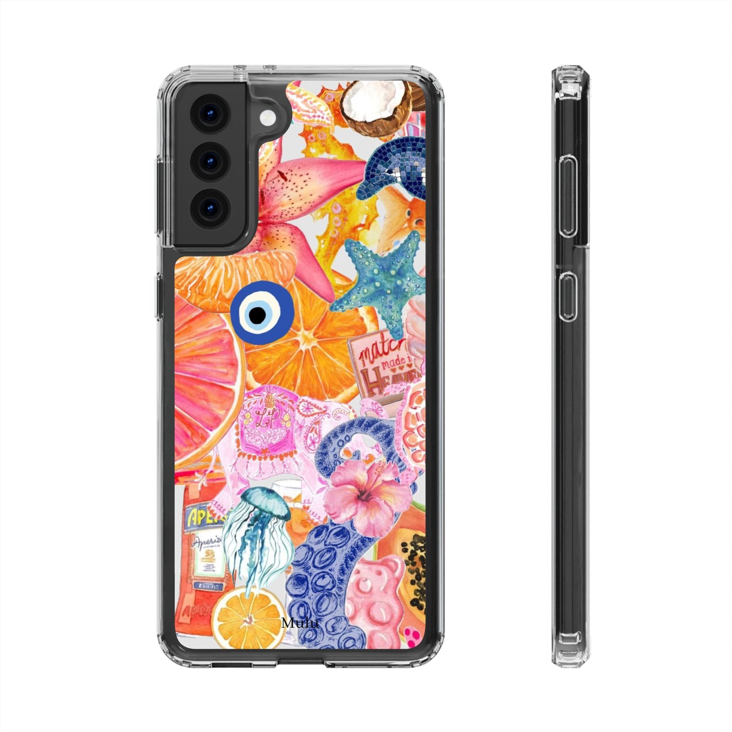 Clear Impact-Resistant Phone Case — Colorful Tropical Collage Design