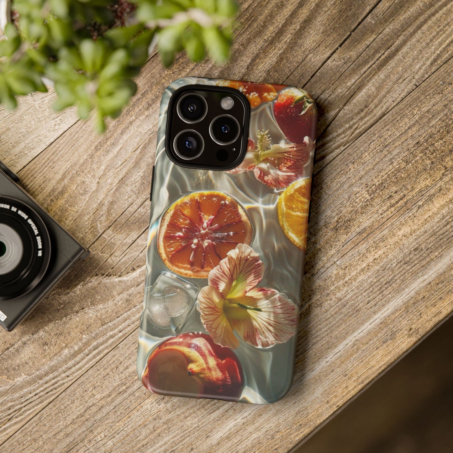 Citrus & Hibiscus Protective Phone Case – Summer Fruit Water Print Tough Case