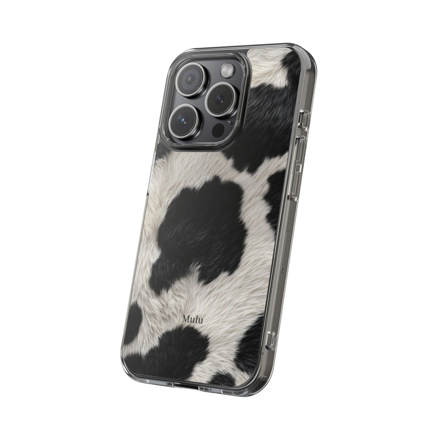 Cow Print Clear Impact Phone Case — Faux Fur Black & White Protection