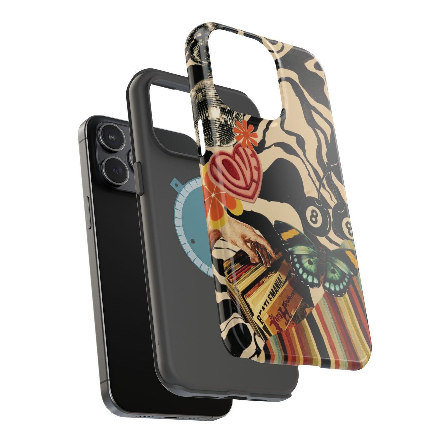 Phone Case — Retro Collage Magnetic Impact-Resistant Case with Butterfly & Zebra Print