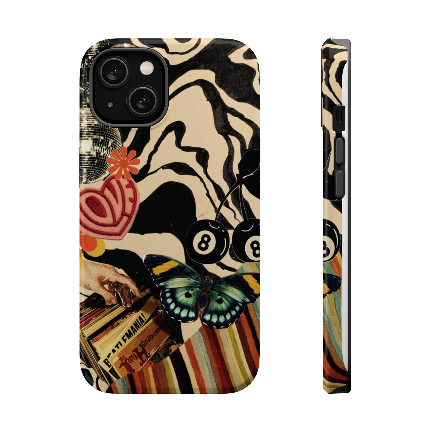 Phone Case — Retro Collage Magnetic Impact-Resistant Case with Butterfly & Zebra Print