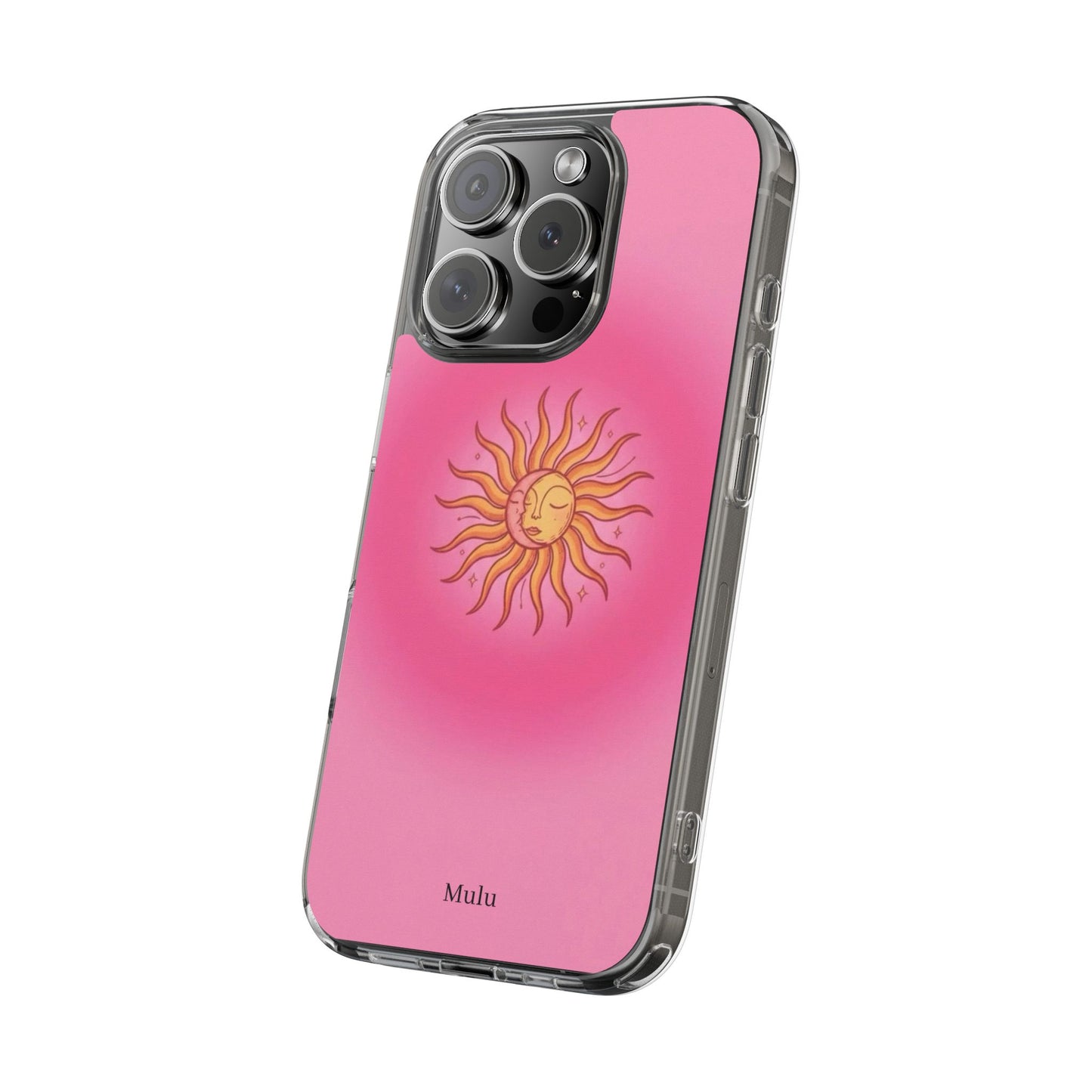 Pink Sun Phone Case — Radiant Sunburst Impact-Resistant Clear Case