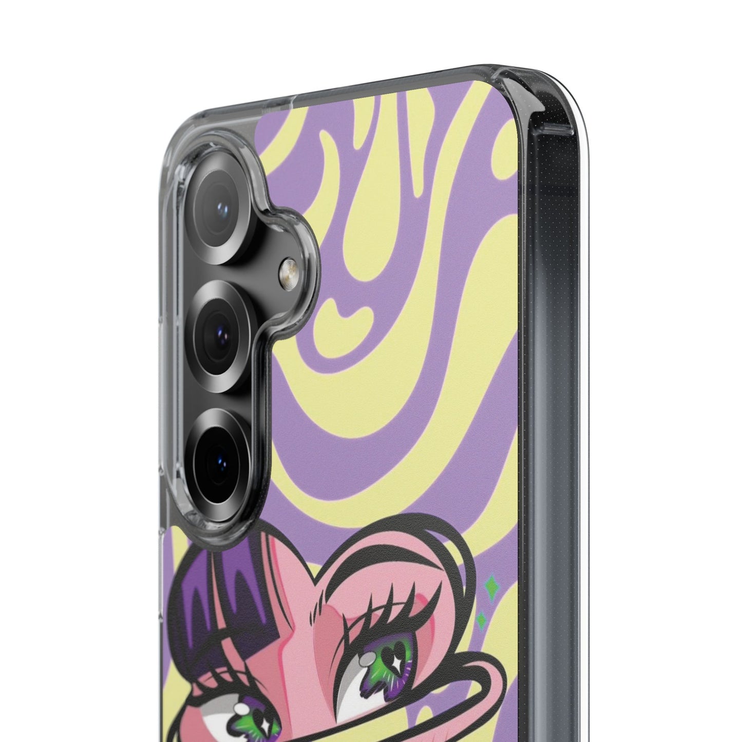 Clear Impact-Resistant Case — Retro Psychedelic Heart Face Design