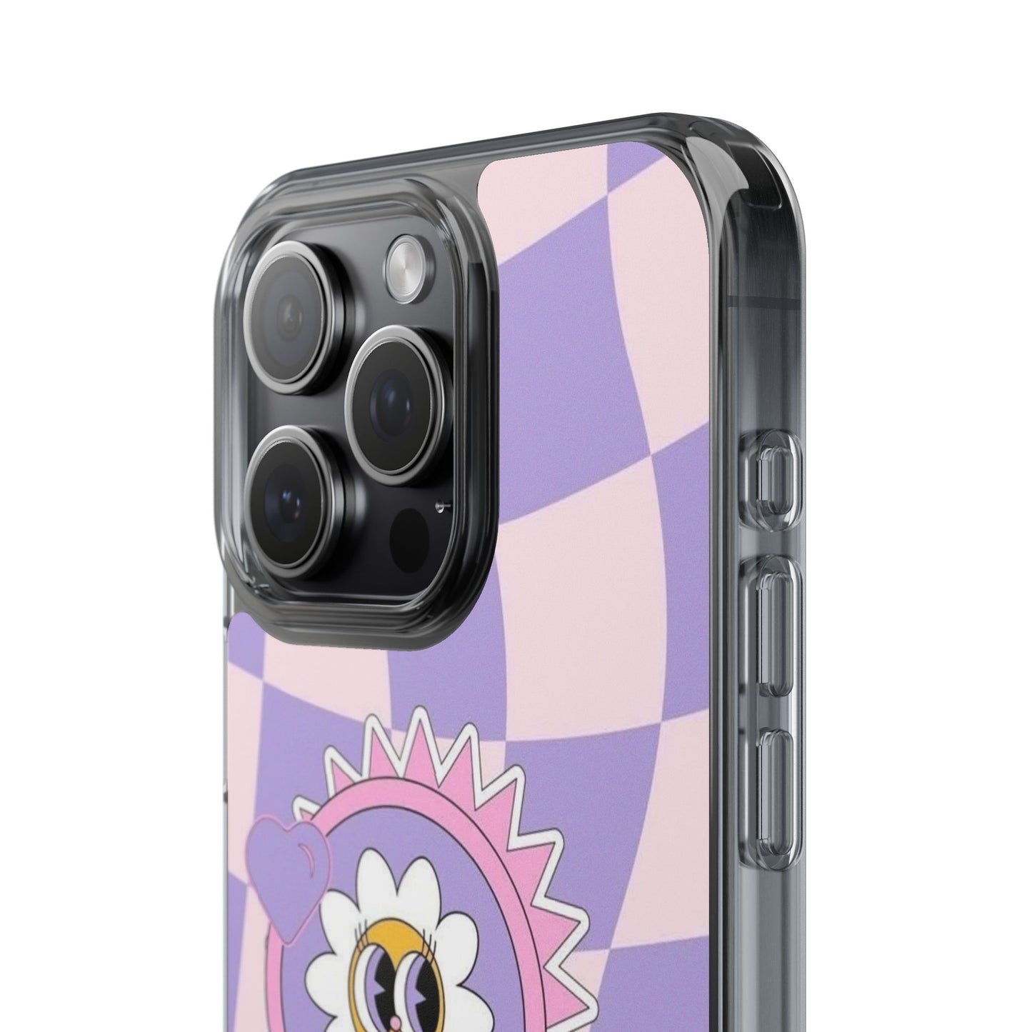 Clear Impact-Resistant Case — Cute Purple Checkerboard Dino with 'Mulu'