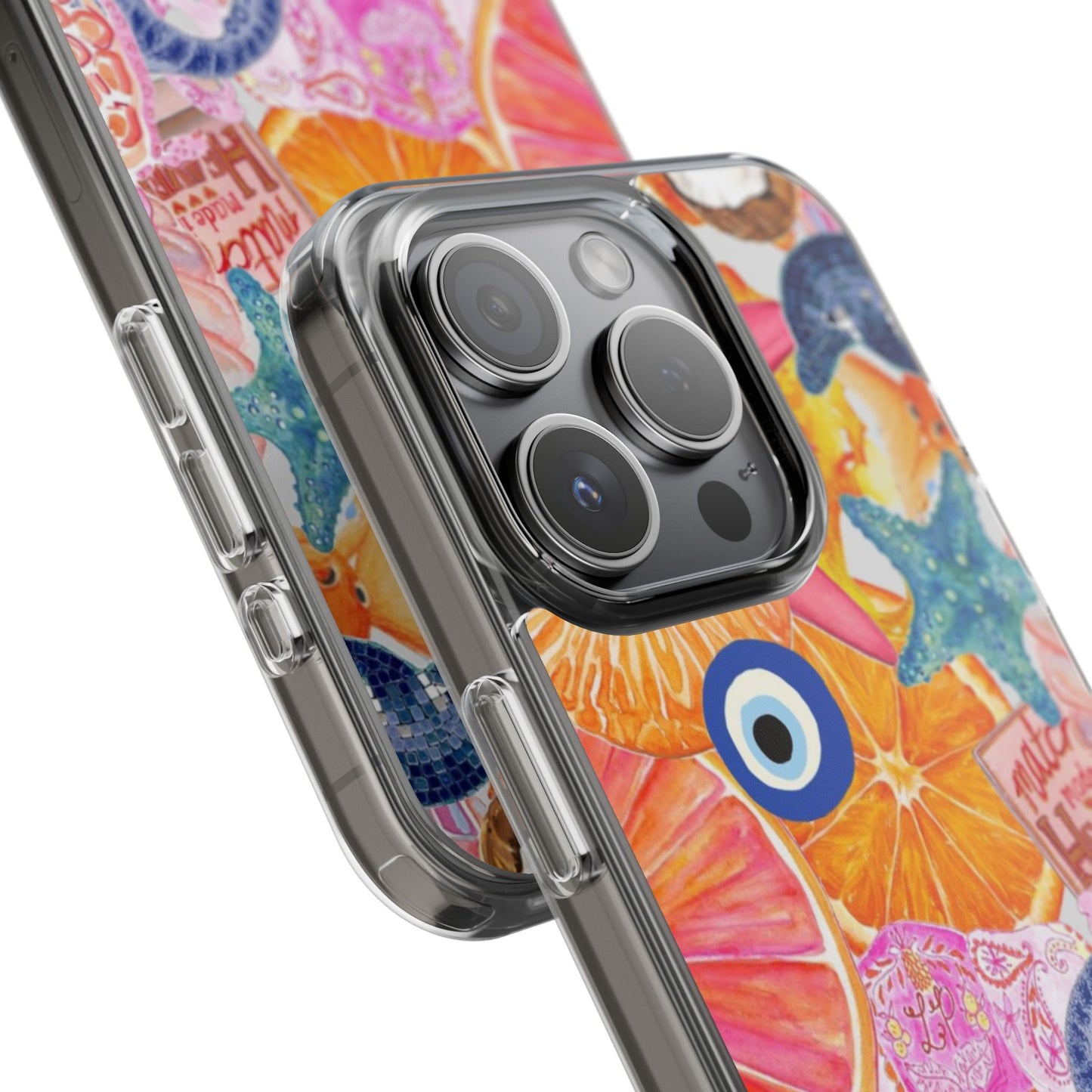 Clear Impact-Resistant Phone Case — Colorful Tropical Collage Design