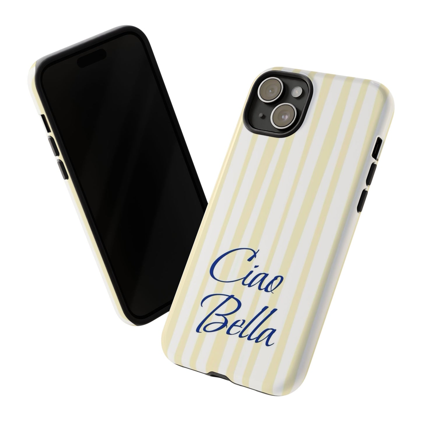 Ciao Bella Phone Case – Striped Elegant Italian Script Protective Cover