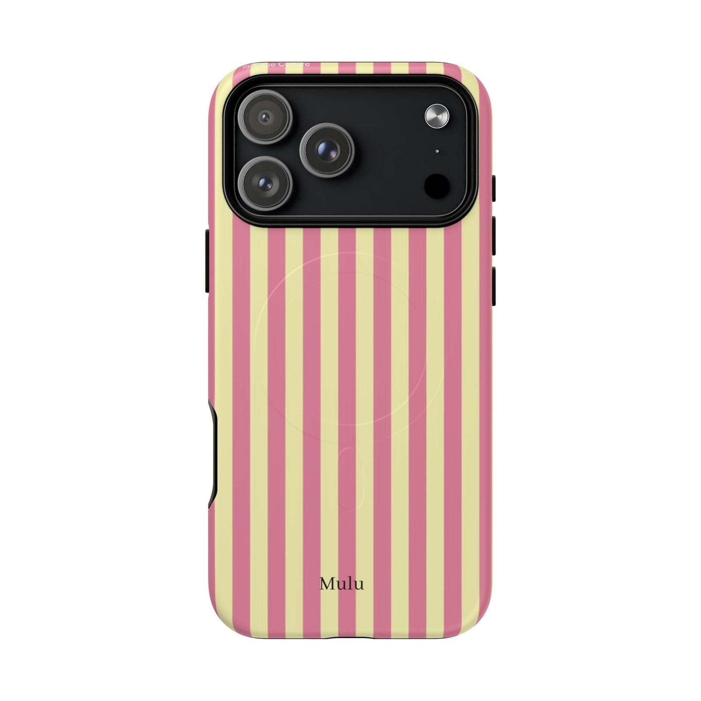 Striped Pink & Yellow Magnetic Tough Phone Case — Retro Pastel Protection