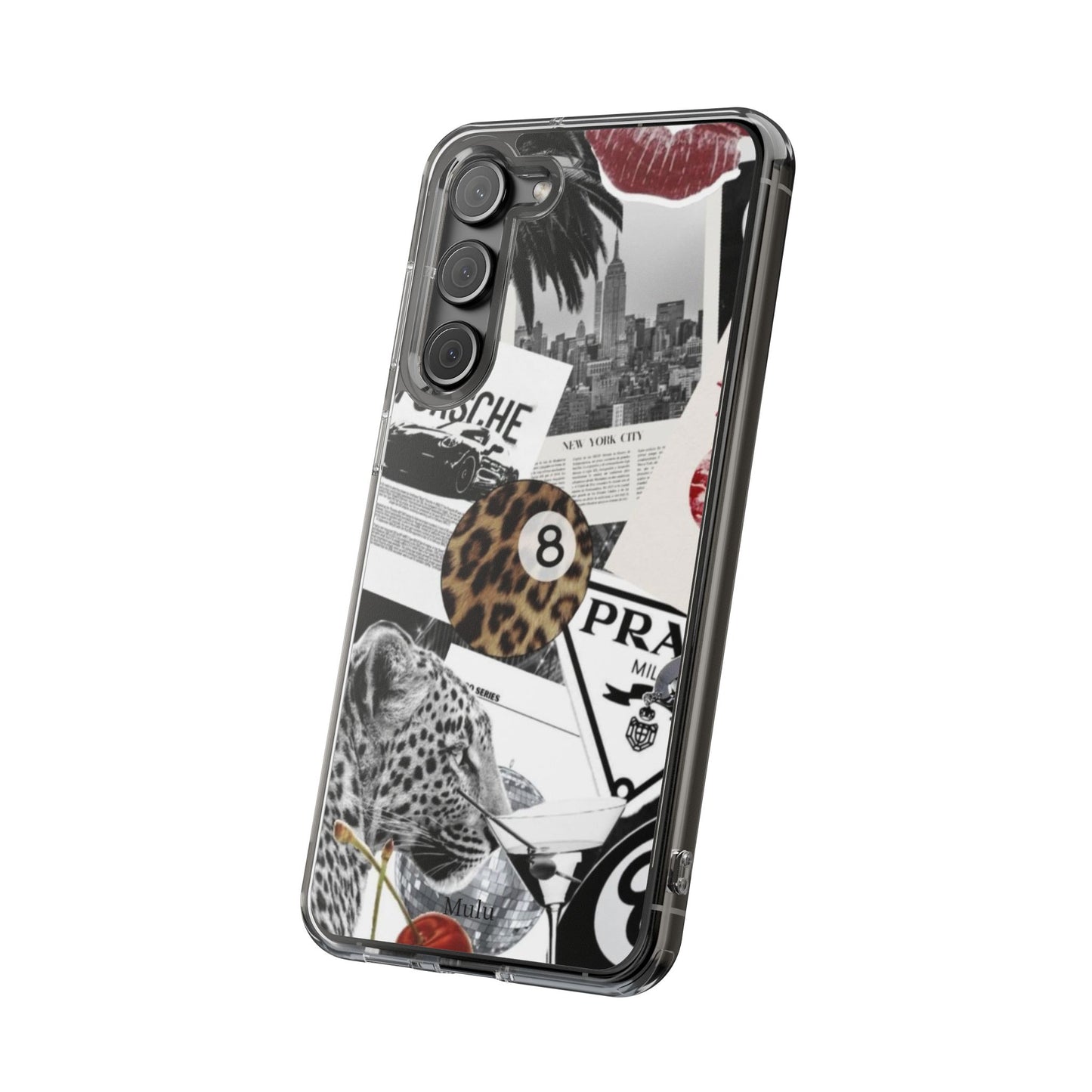 Clear Impact-Resistant Phone Case — Collage Luxury Leopard & Vintage Car Design
