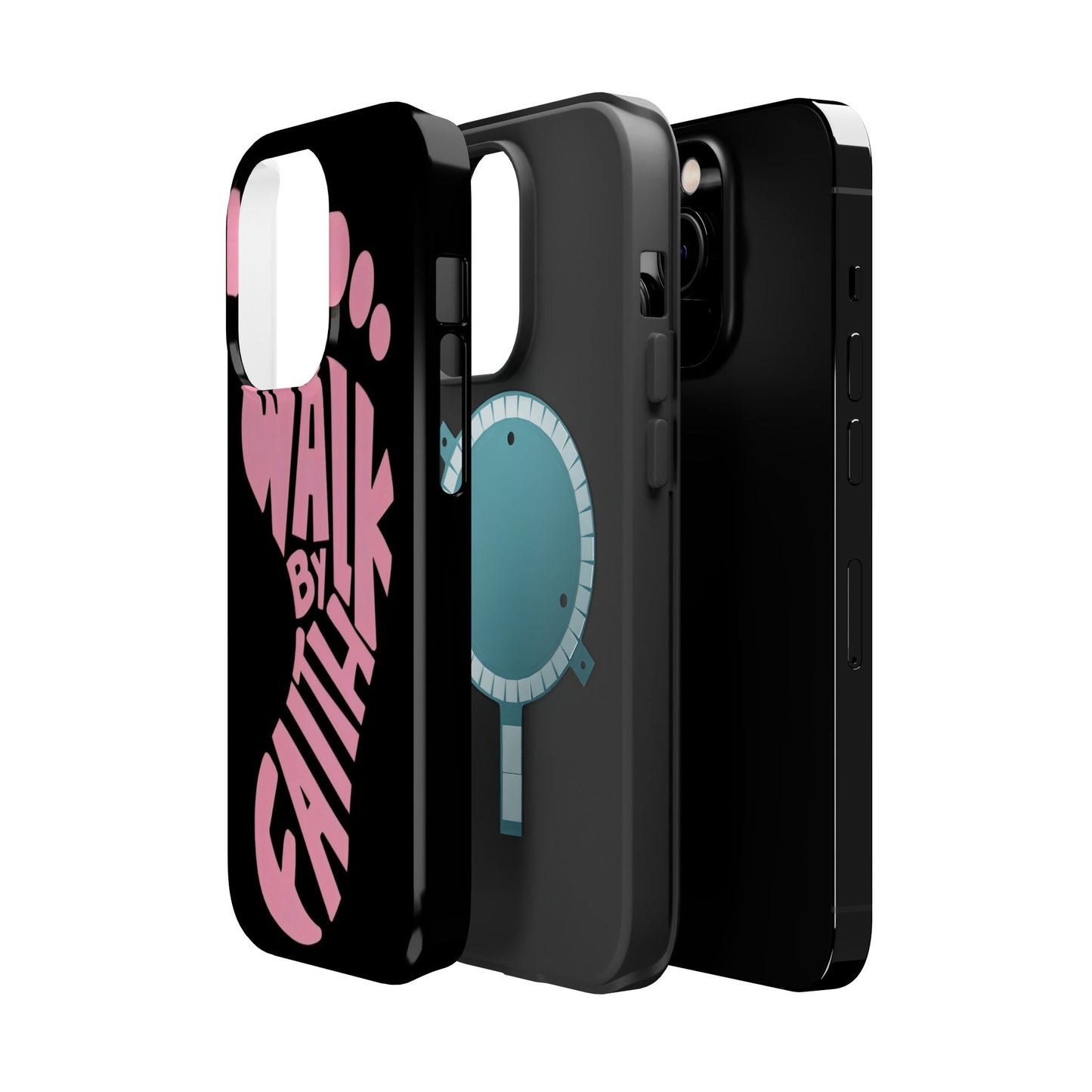 Phone Case — "Walk By Faith" Pink Footprint Magnetic Impact-Resistant Case
