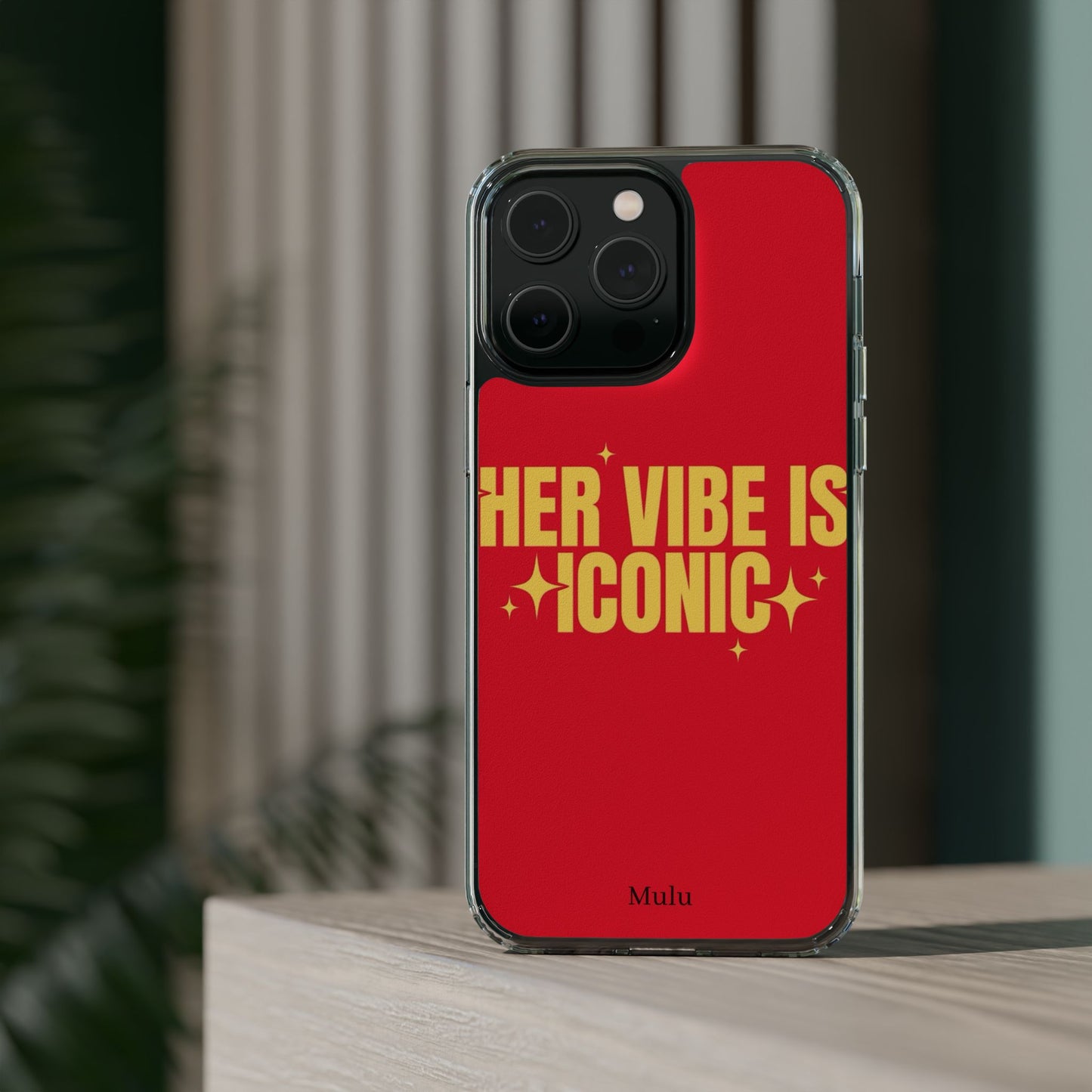 Clear Impact-Resistant Phone Case — "Her Vibe Is Iconic" Red Protective Cover