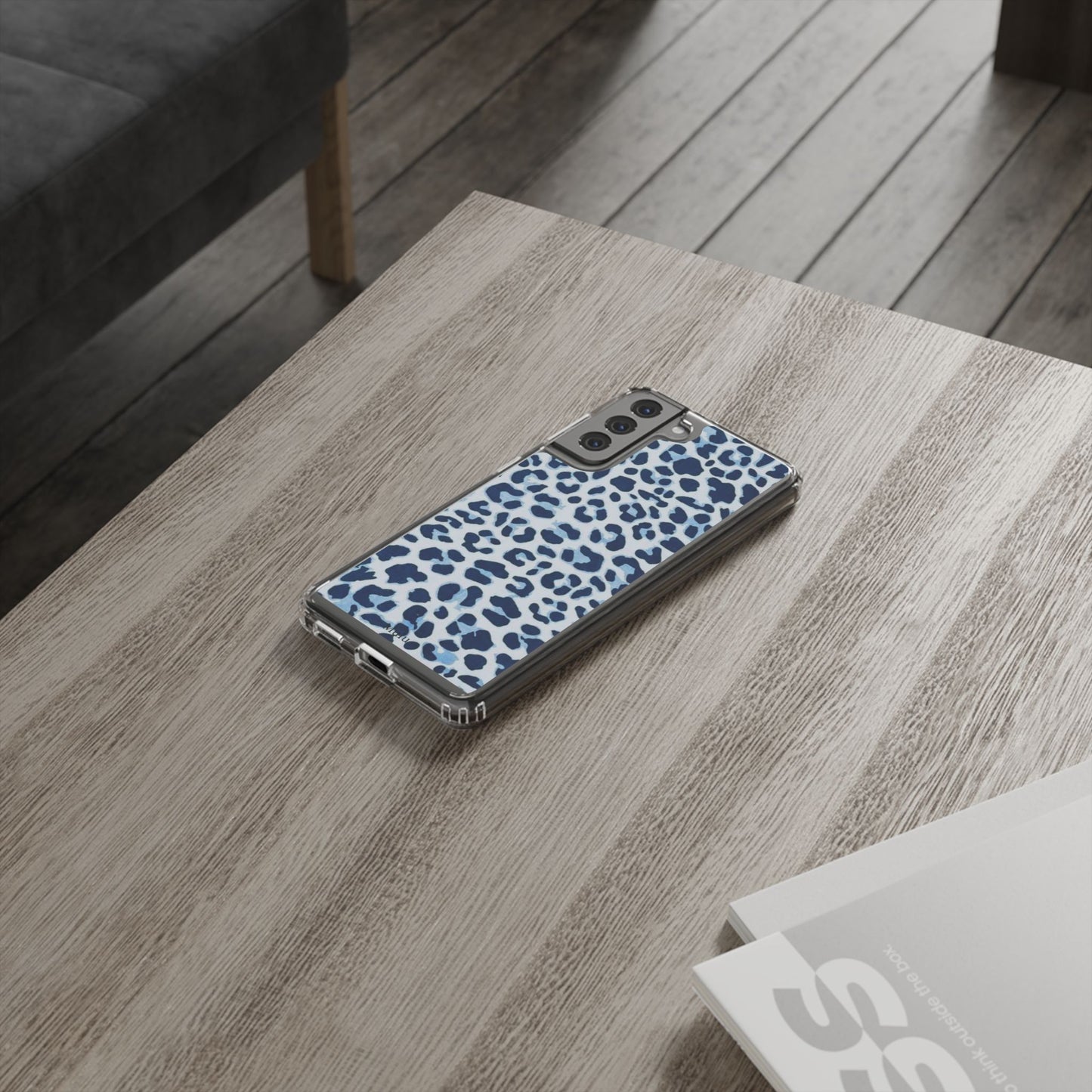 Clear Impact-Resistant Phone Case — Blue Watercolor Leopard Print