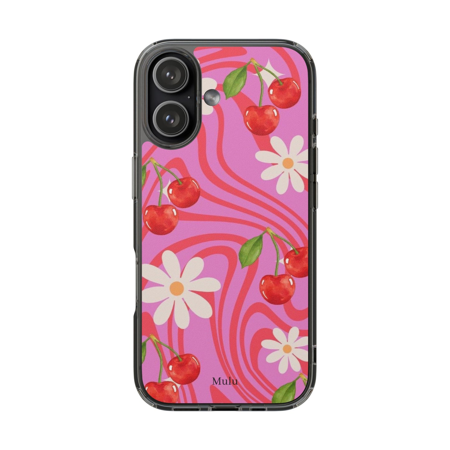 Clear Impact Phone Case — Retro Cherry & Daisy Floral Design