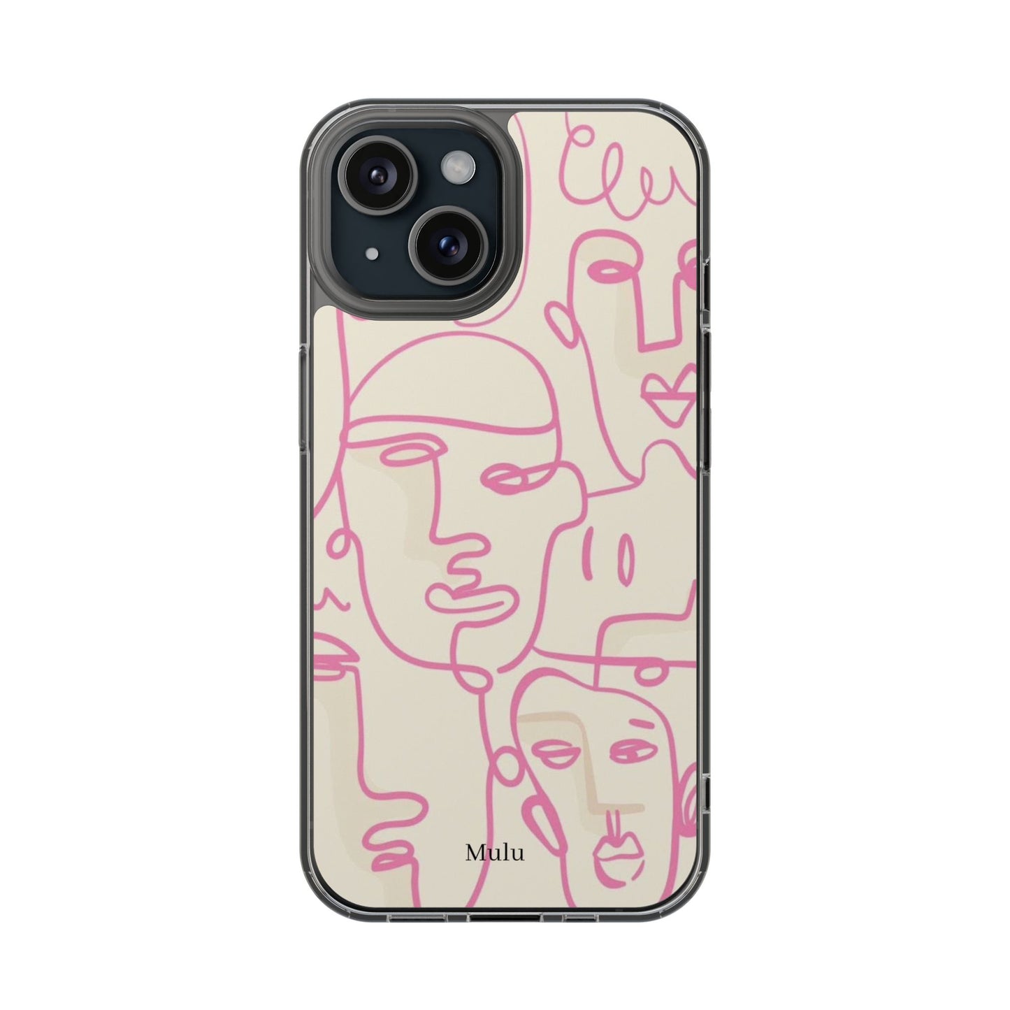 Clear Impact-Resistant Phone Case — Pink Minimalist Line Faces Design