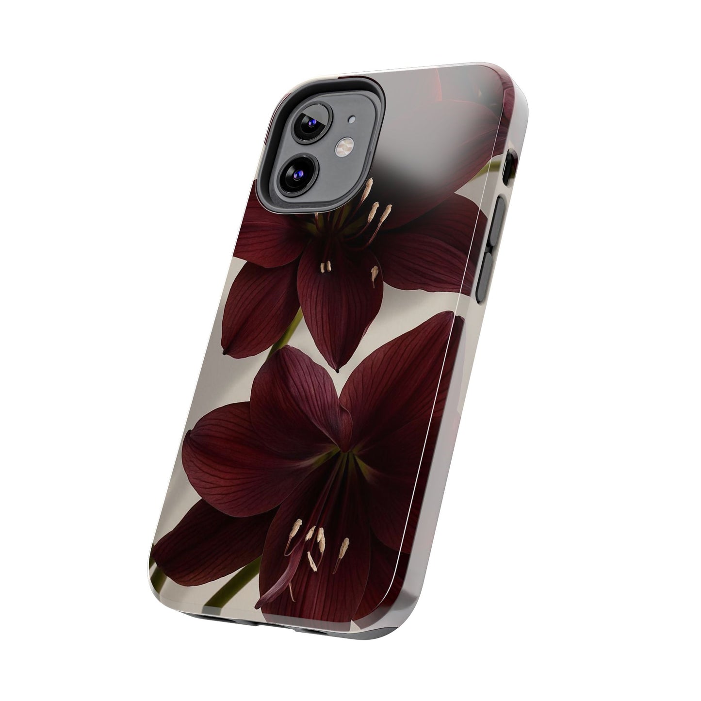 Amaryllis Noir Tough Phone Case — Dark Burgundy Floral Protective Cover