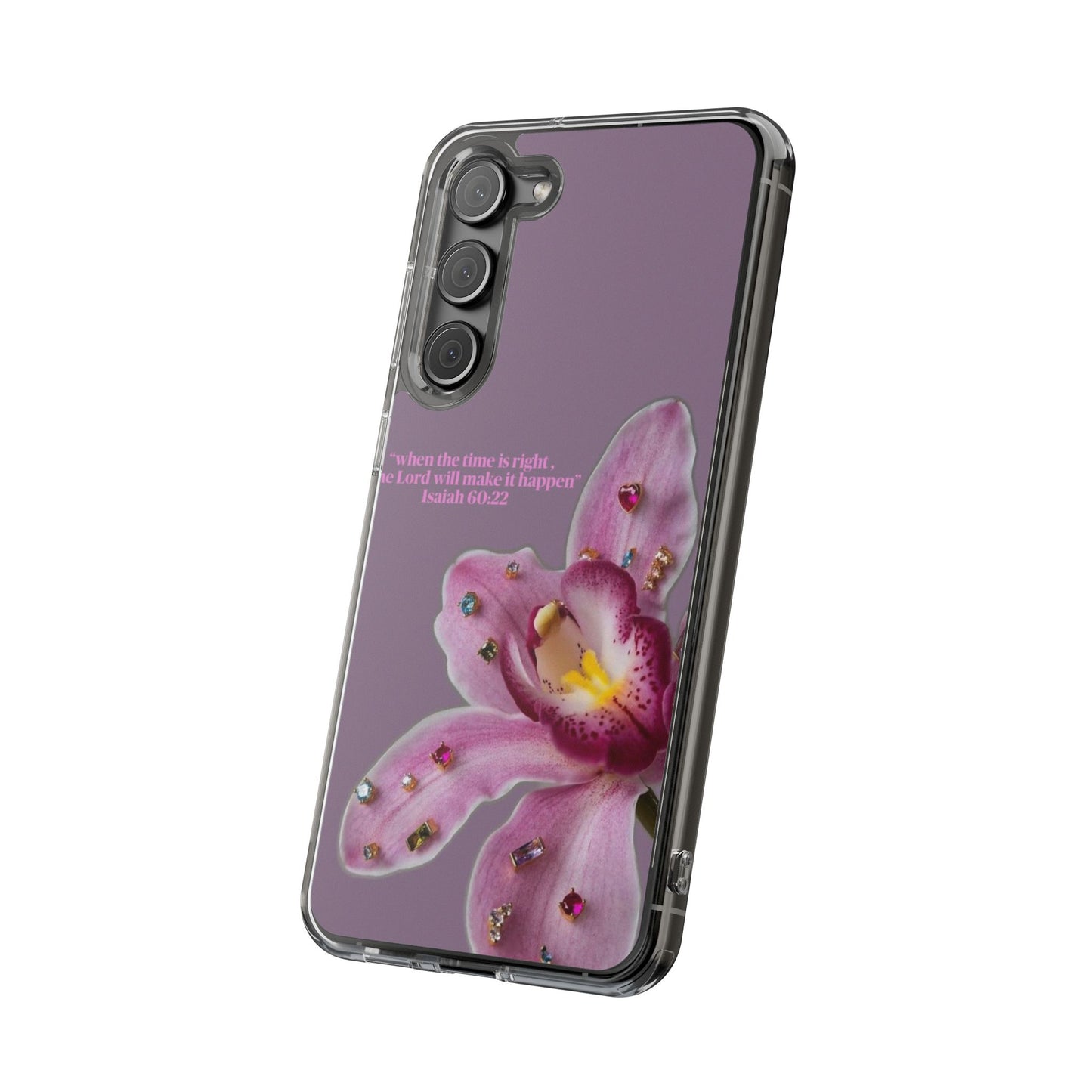 Clear Floral Impact-Resistant Phone Case — "When the time is right" Rose Orchid Design