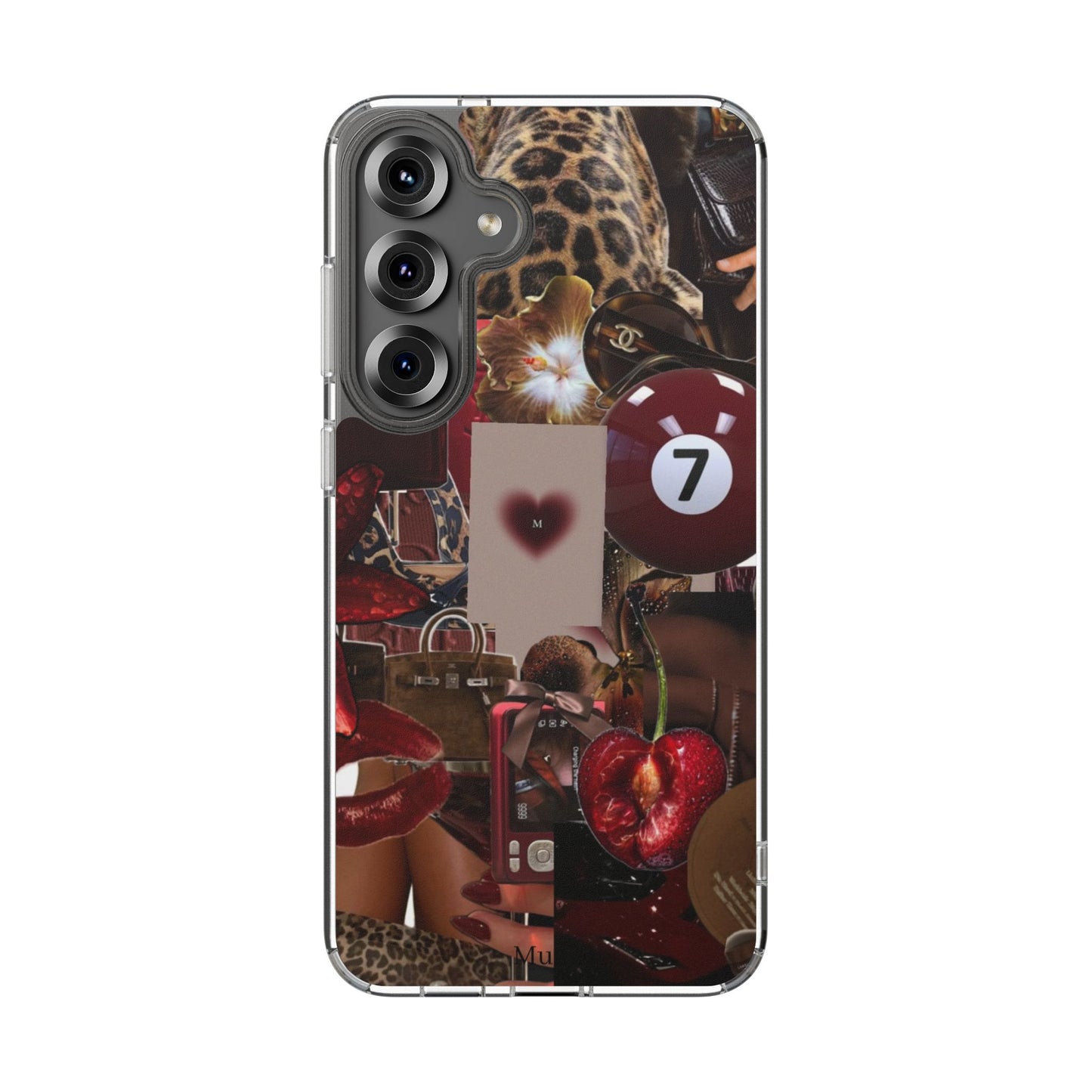 Clear Impact-Resistant Phone Case — Retro Cherry Collage Design