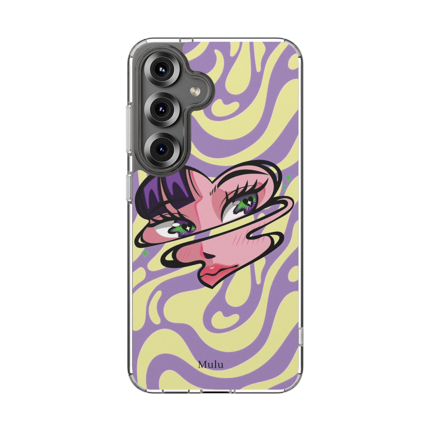 Clear Impact-Resistant Case — Retro Psychedelic Heart Face Design