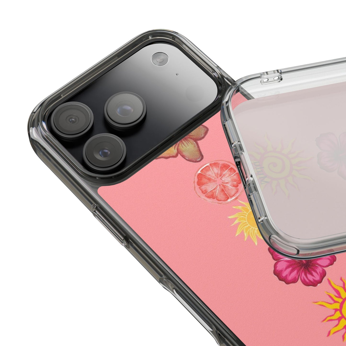 Clear Impact-Resistant Phone Case — Tropical Sun & Hibiscus Floral Design