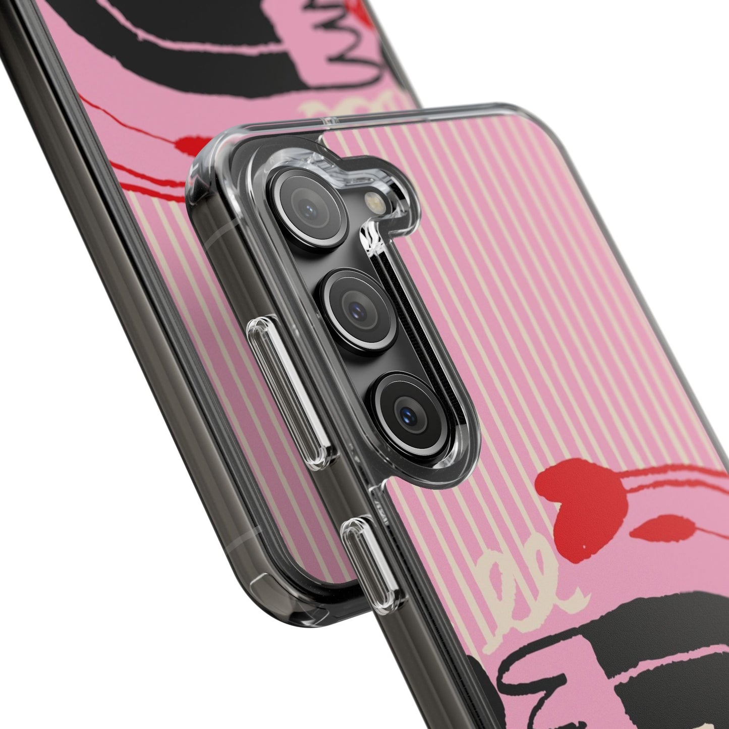 Clear Impact-Resistant Case — Pink Cute Heart Cartoon Design